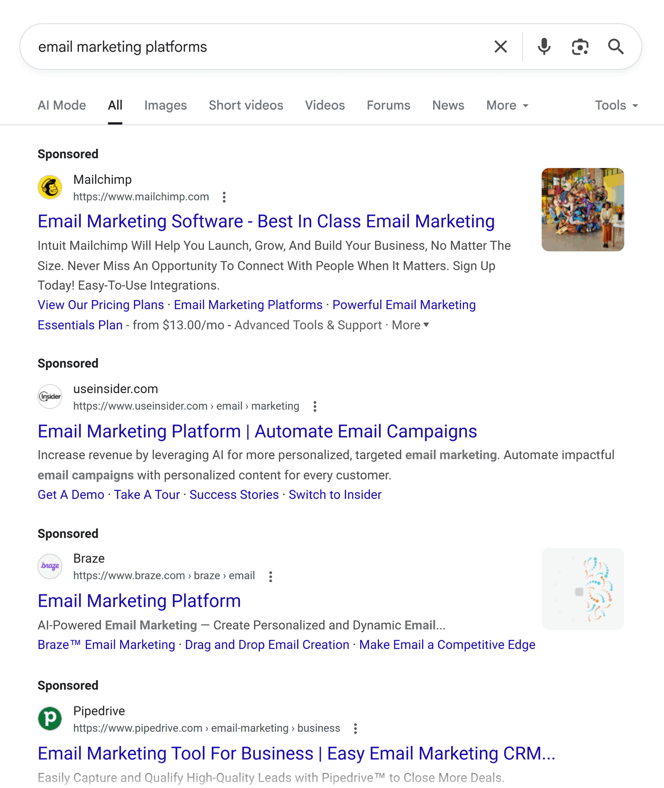 Google SERP – Email marketing platforms Google SERP – Email marketing platforms
