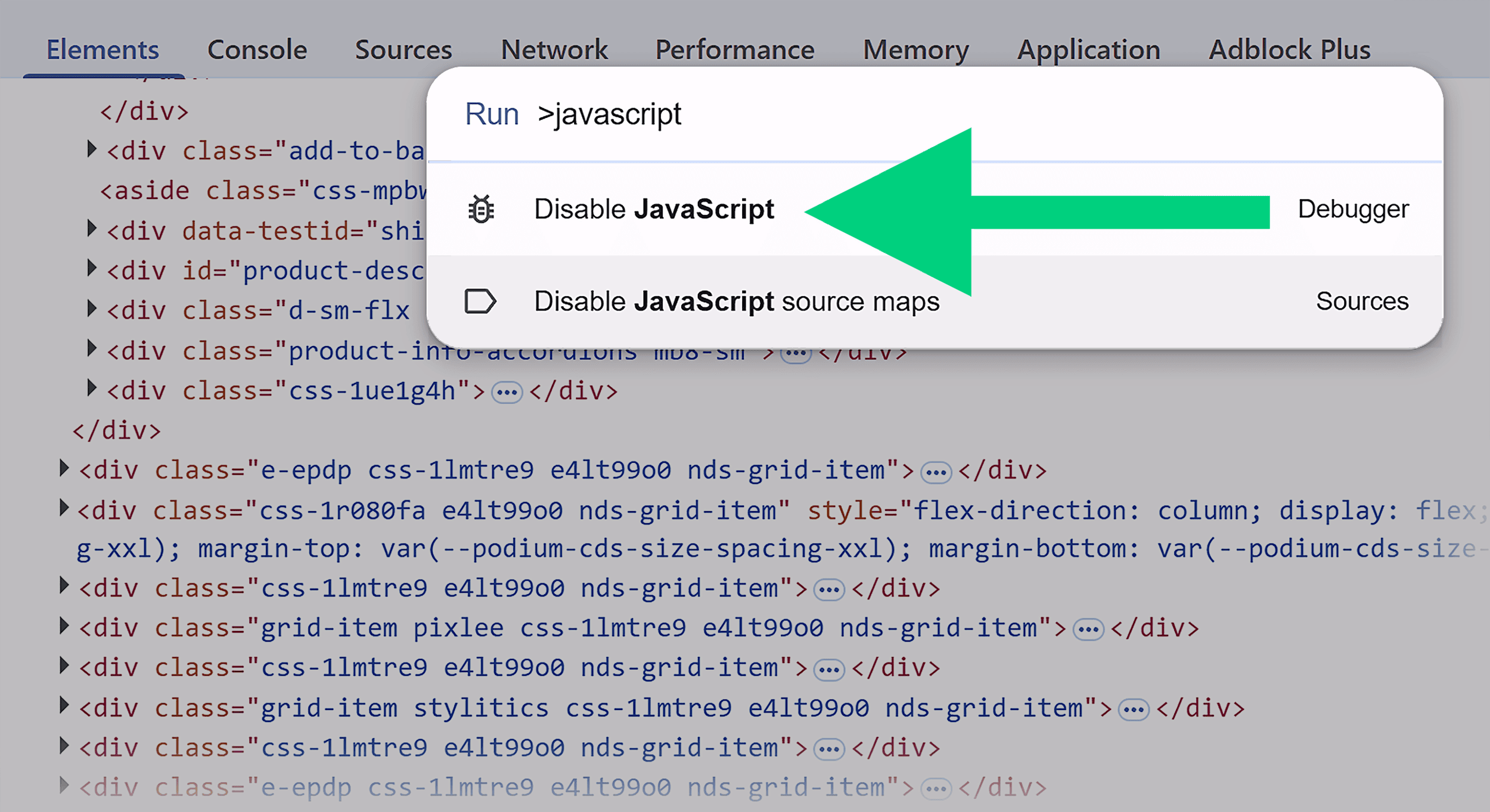 Inspect – Disable JavaScript