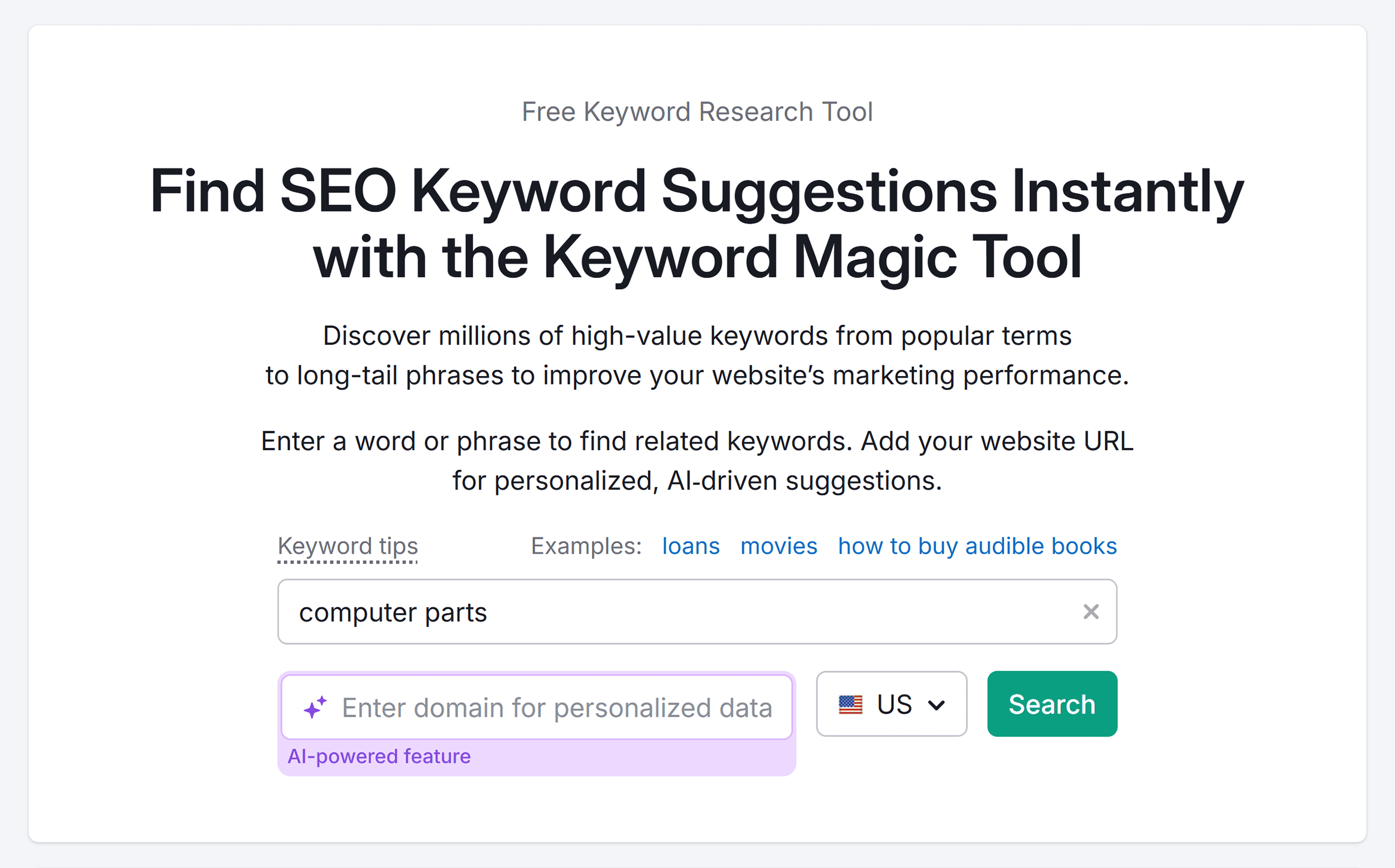 Keyword Magic Tool – Computer parts – Search