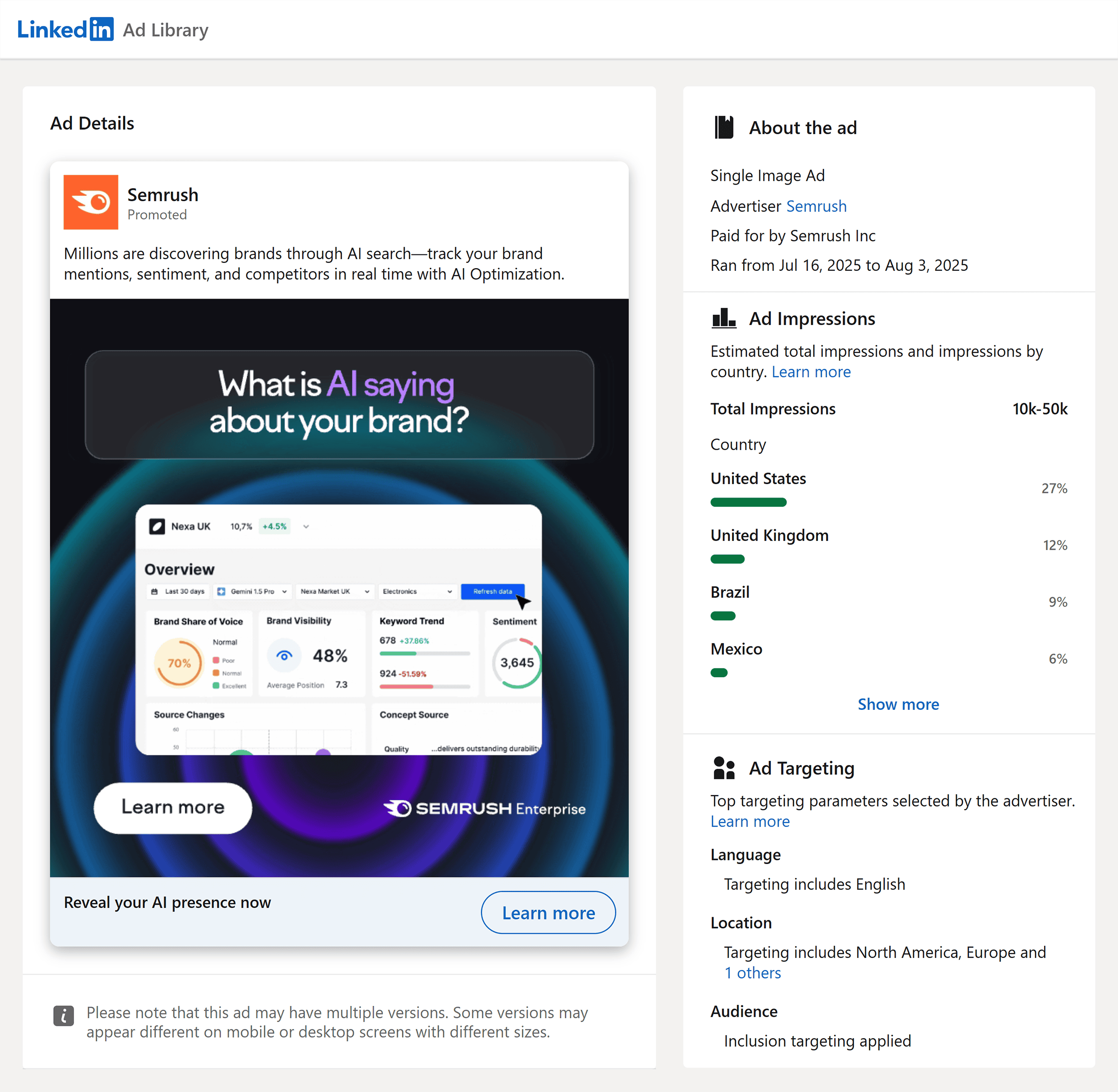 LinkedIn – Ad Library – Semrush – Ad Details LinkedIn – Ad Library – Semrush – Ad Details