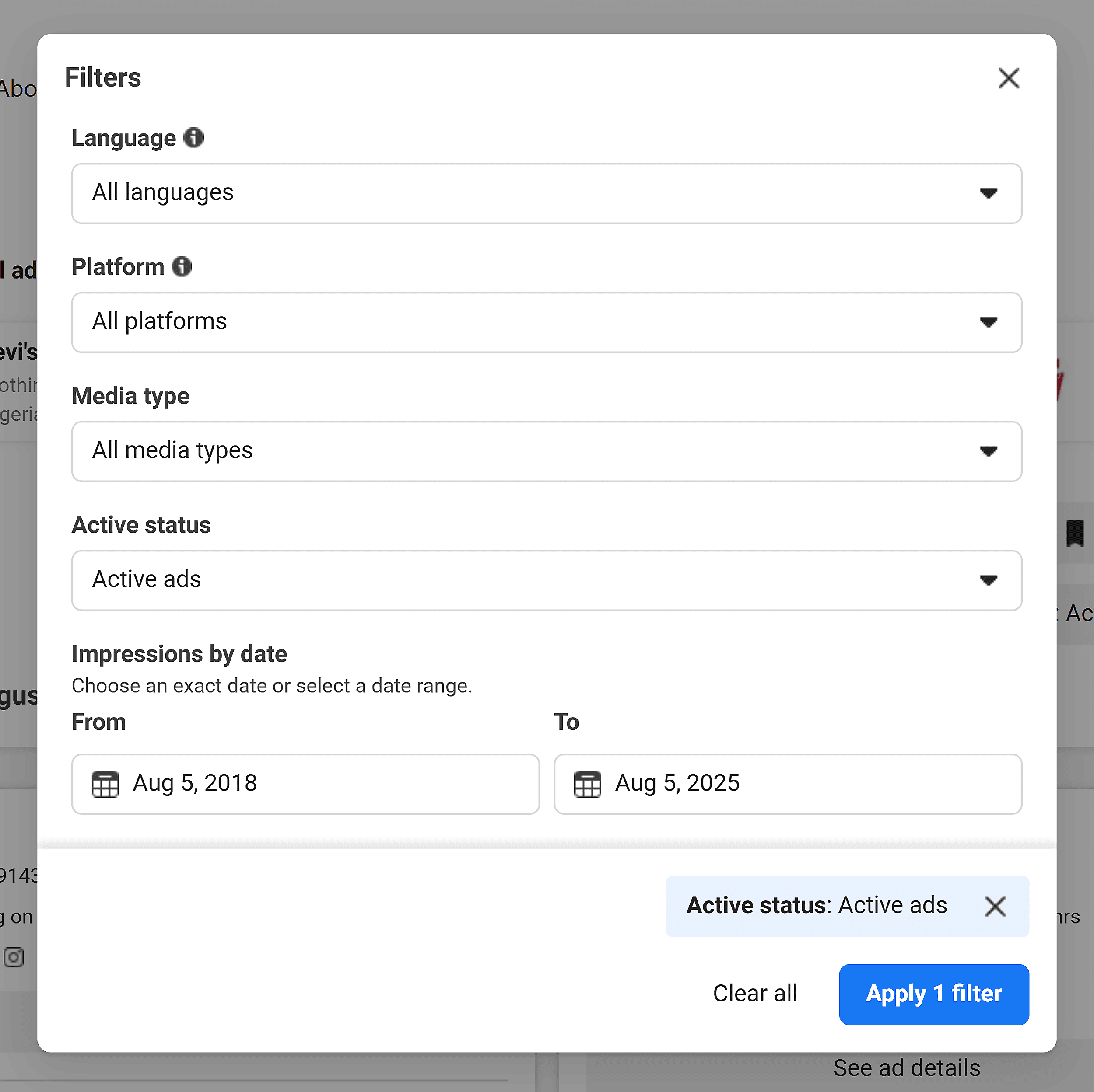 Meta Ad Library – Filter Meta Ad Library – Filter