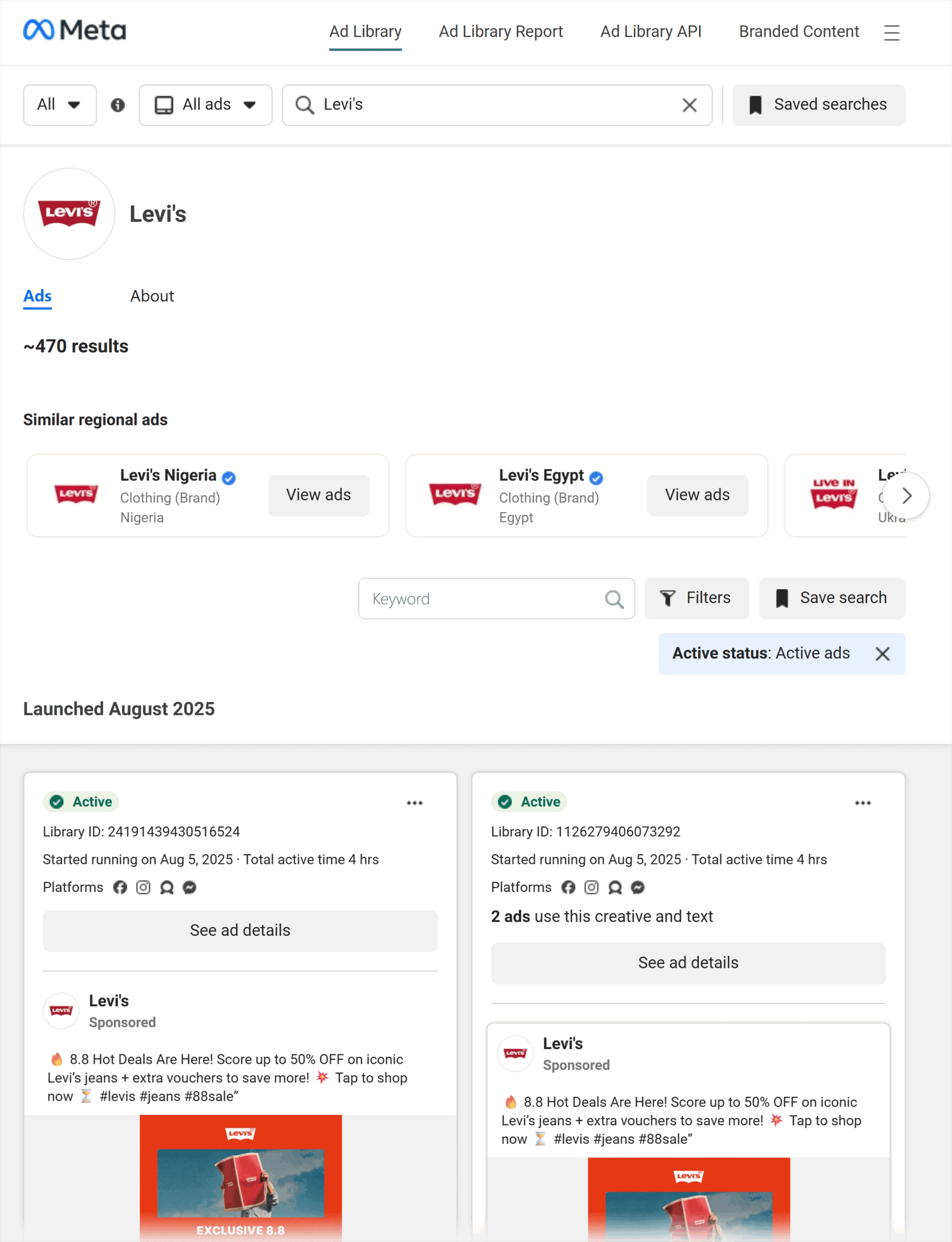 Meta Ad Library – Filtering features Meta Ad Library – Filtering features