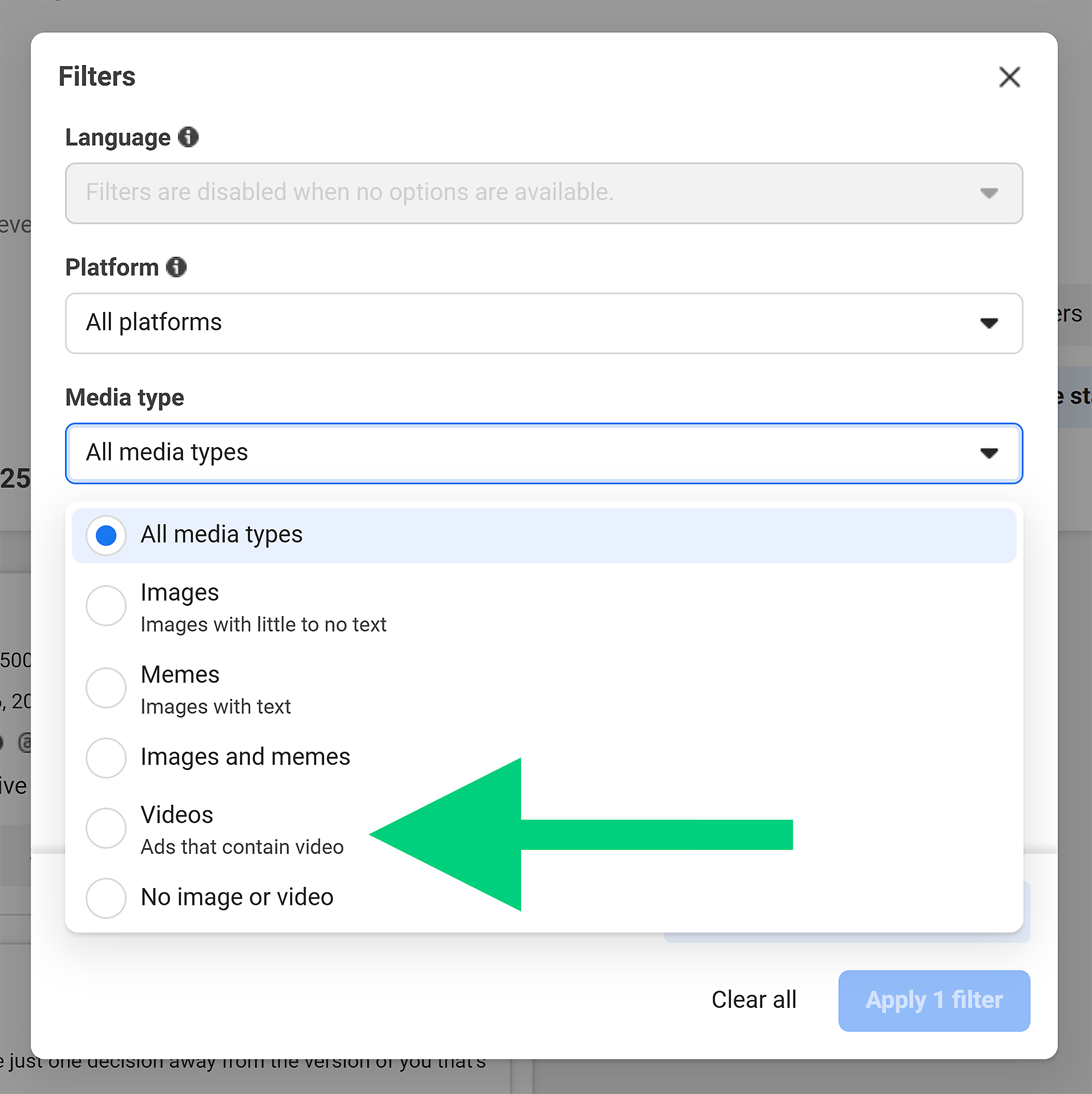 Meta Ad Library – Media type – Filter Meta Ad Library – Media type – Filter