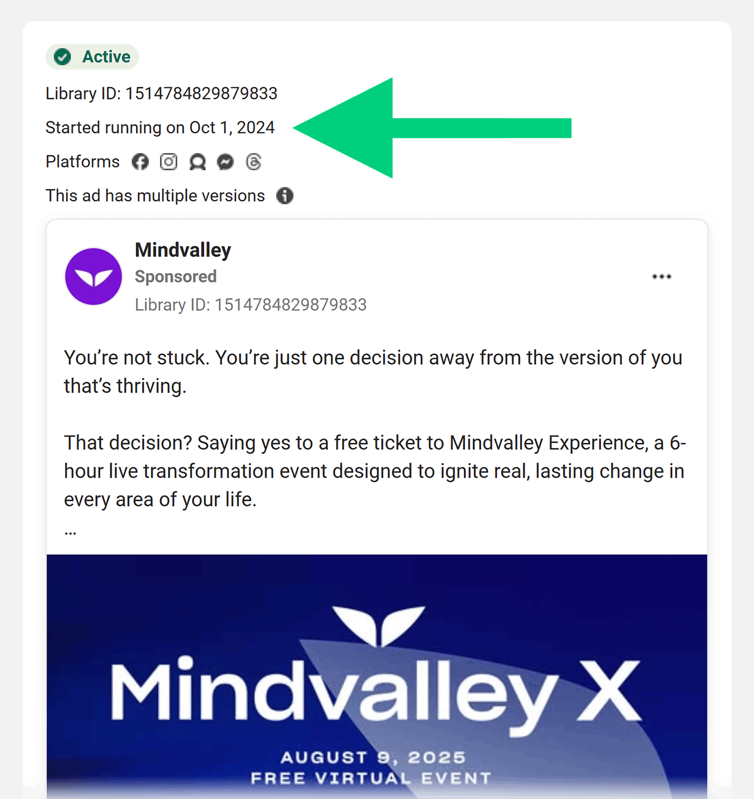 Meta Ad Library – Mindvalley – Date Meta Ad Library – Mindvalley – Date