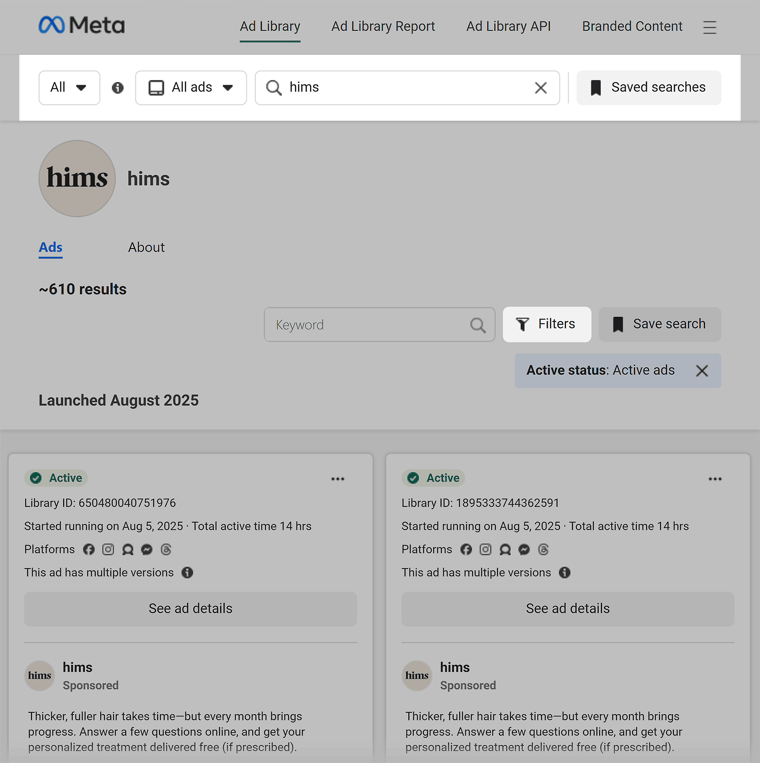 Meta Ad Library – Search bar & Filters Meta Ad Library – Search bar & Filters