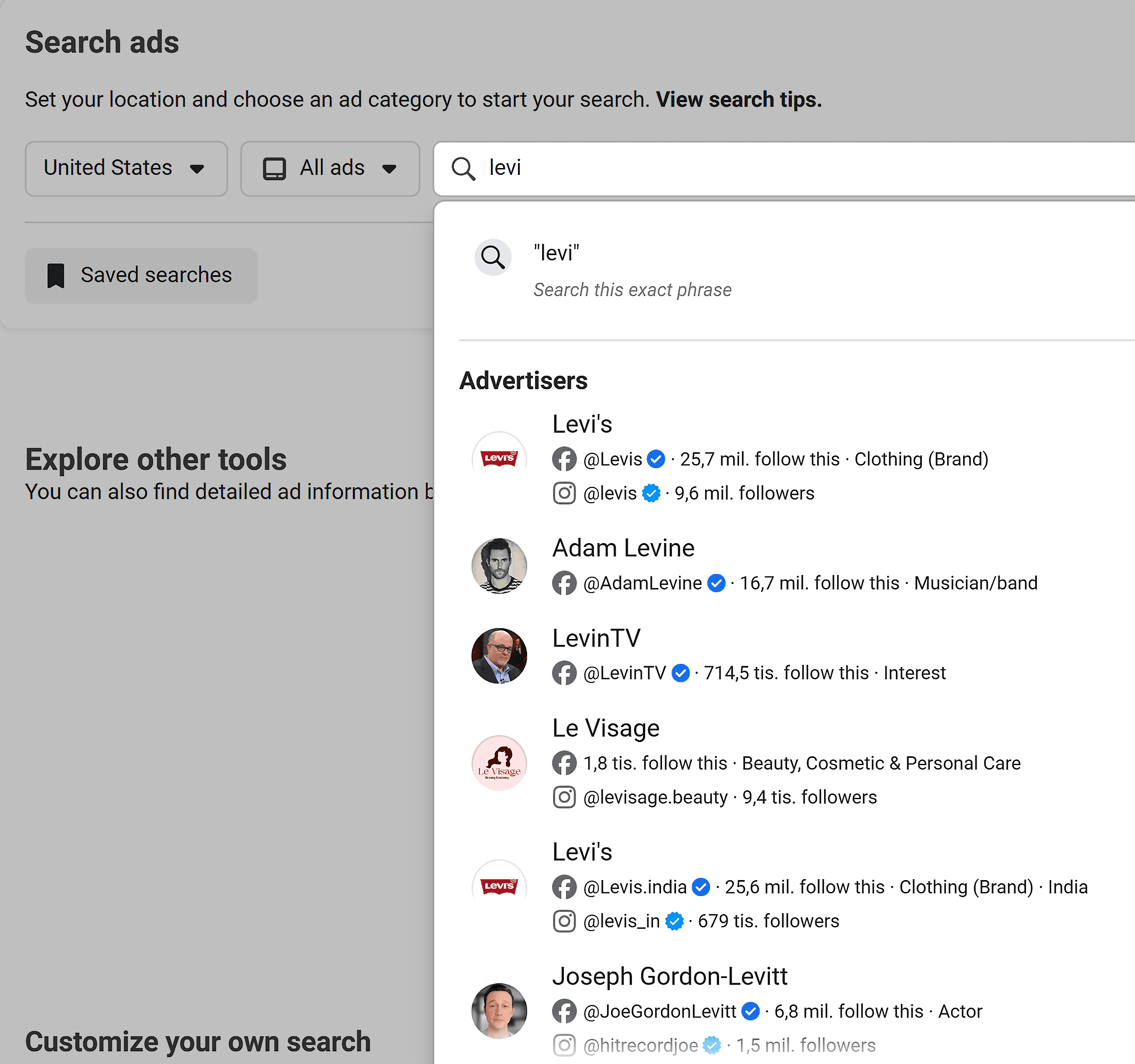 Meta Ad Library – Search “levi” Meta Ad Library – Search "levi"
