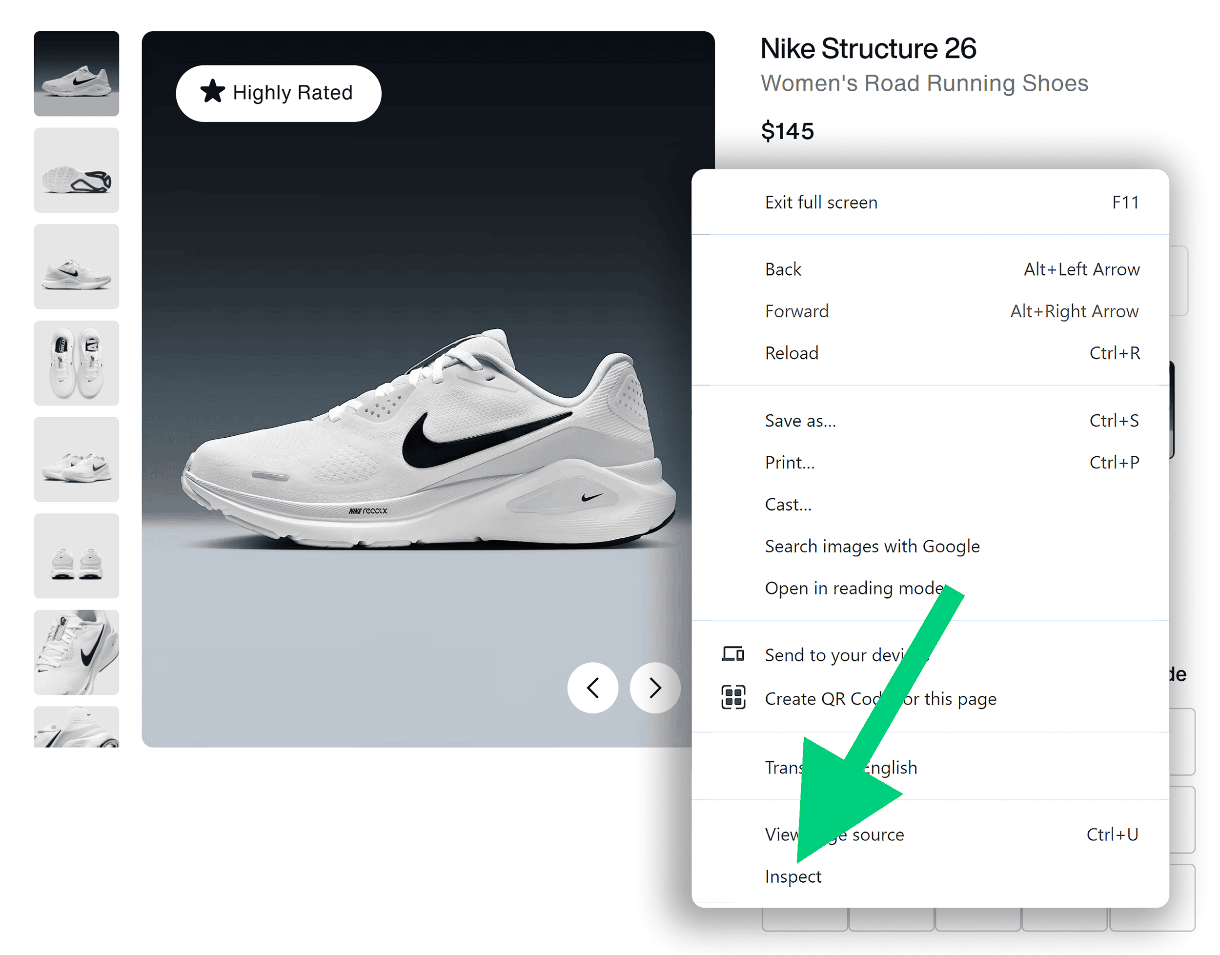 Nike – Inspecting page