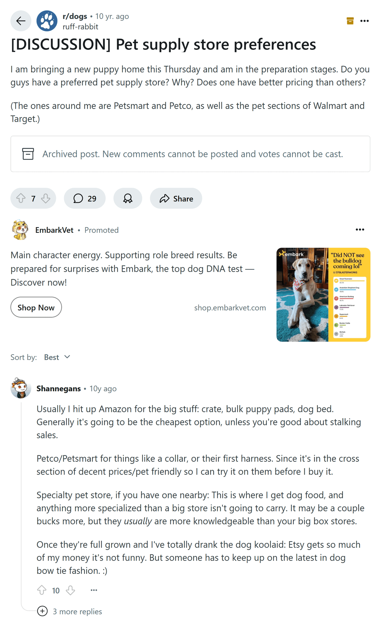 Reddit – Pet supply store preferences Reddit – Pet supply store preferences