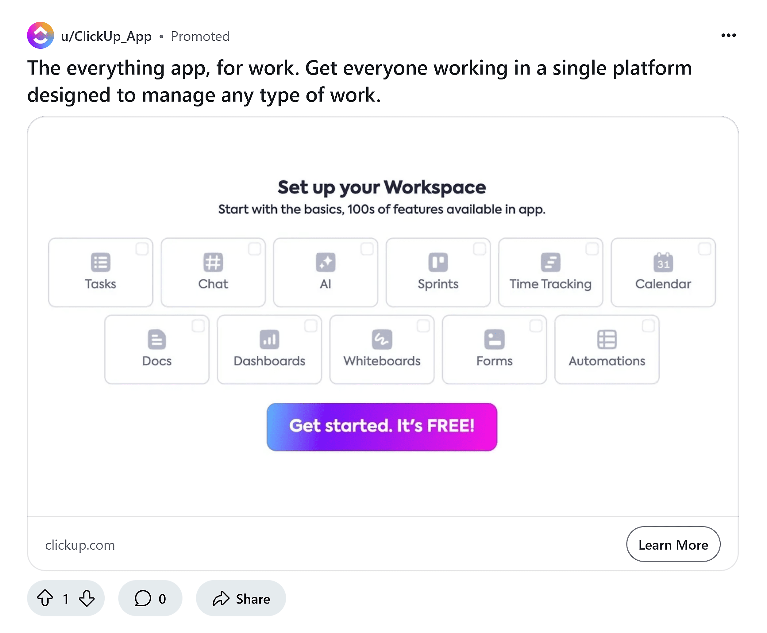 Reddit Ad – ClickUp – r/technology Reddit Ad – ClickUp – r/technology