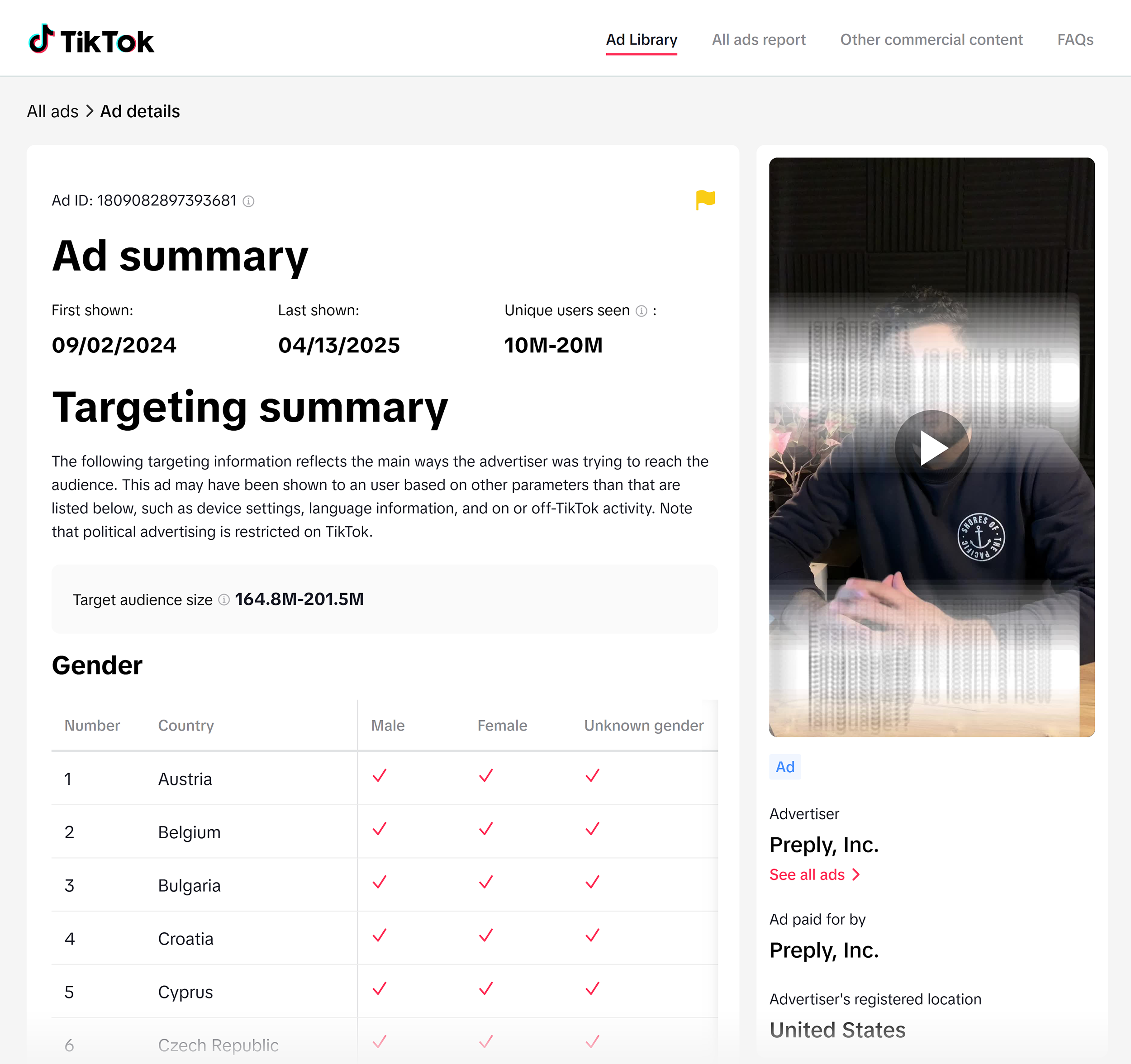 TikTok Ad Library – Ad summary TikTok Ad Library – Ad summary