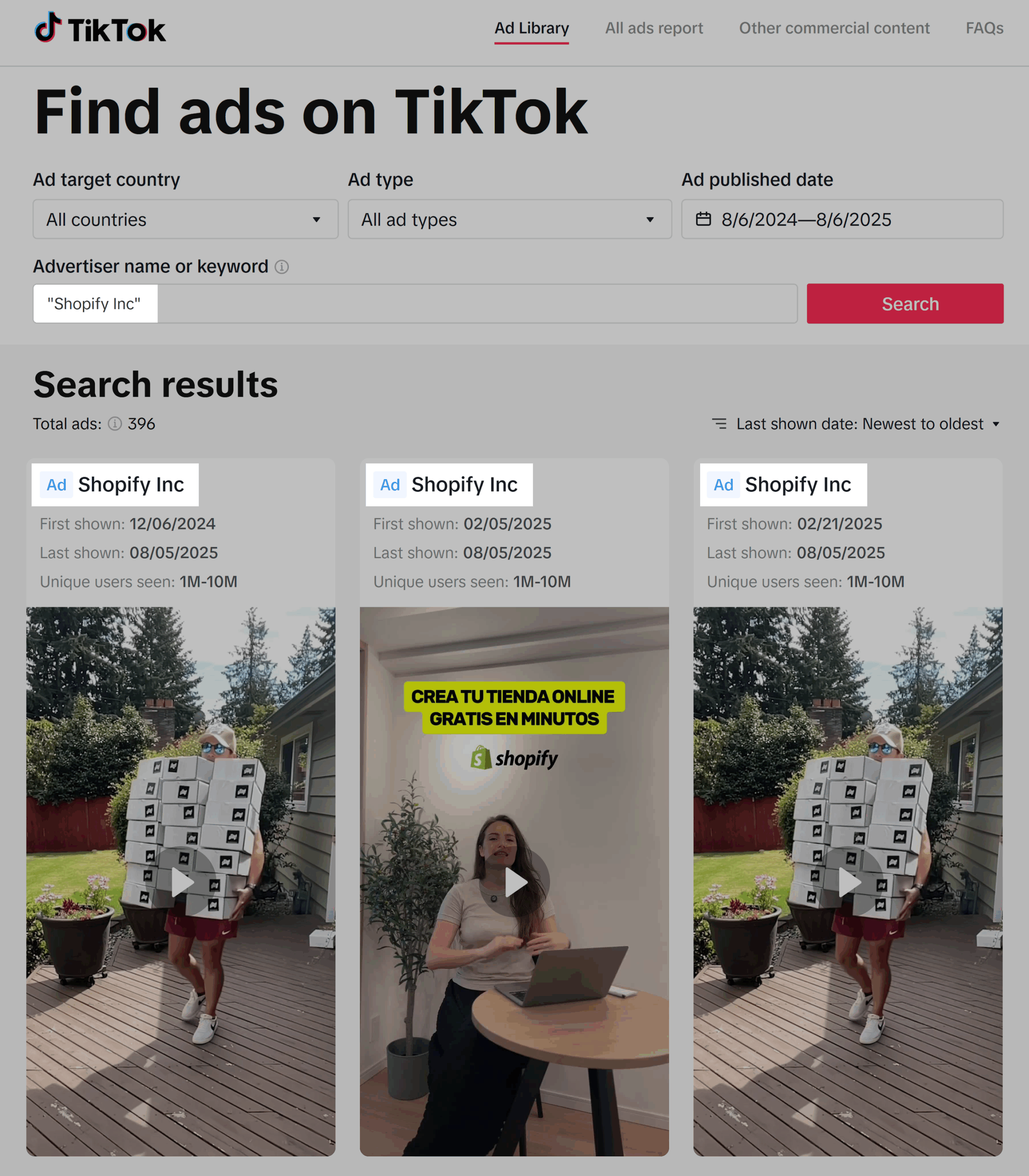 TikTok Ad Library – Filter – Shopify Inc TikTok Ad Library – Filter – Shopify Inc