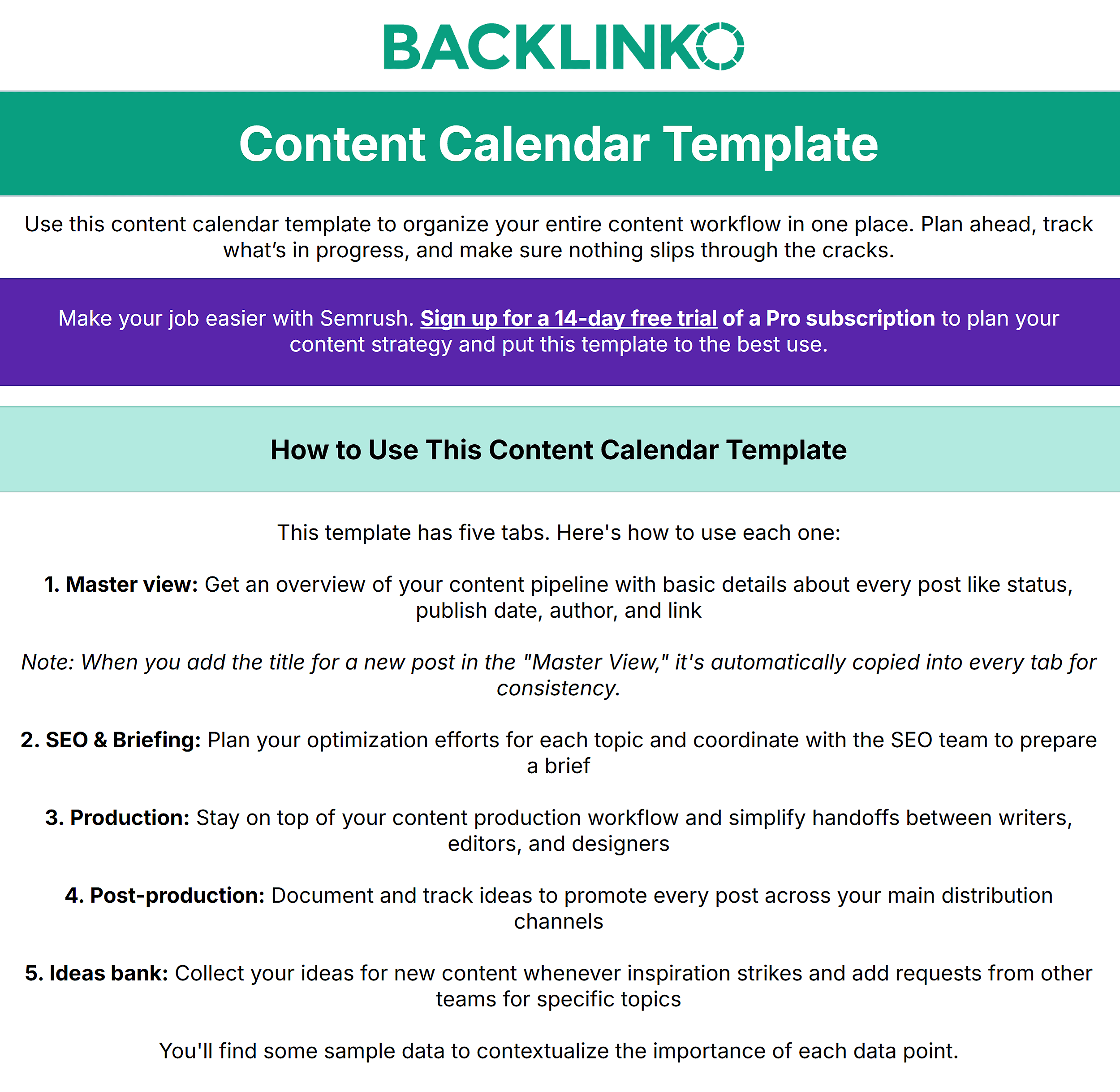 Content Calendar Template by Backlinko – Introduction Tab