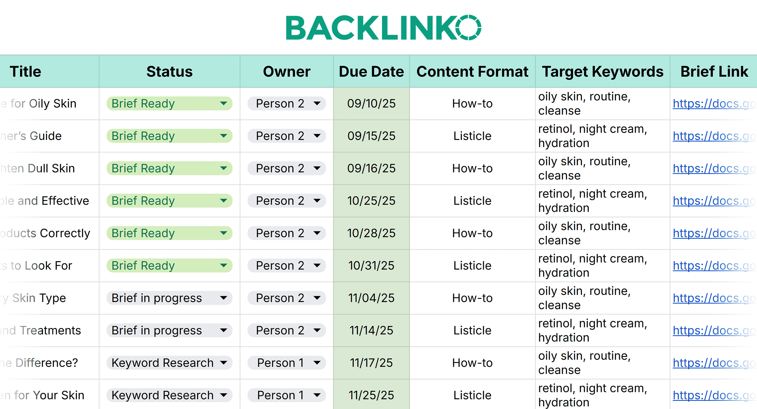 Content Calendar Template by Backlinko – SEO Tab