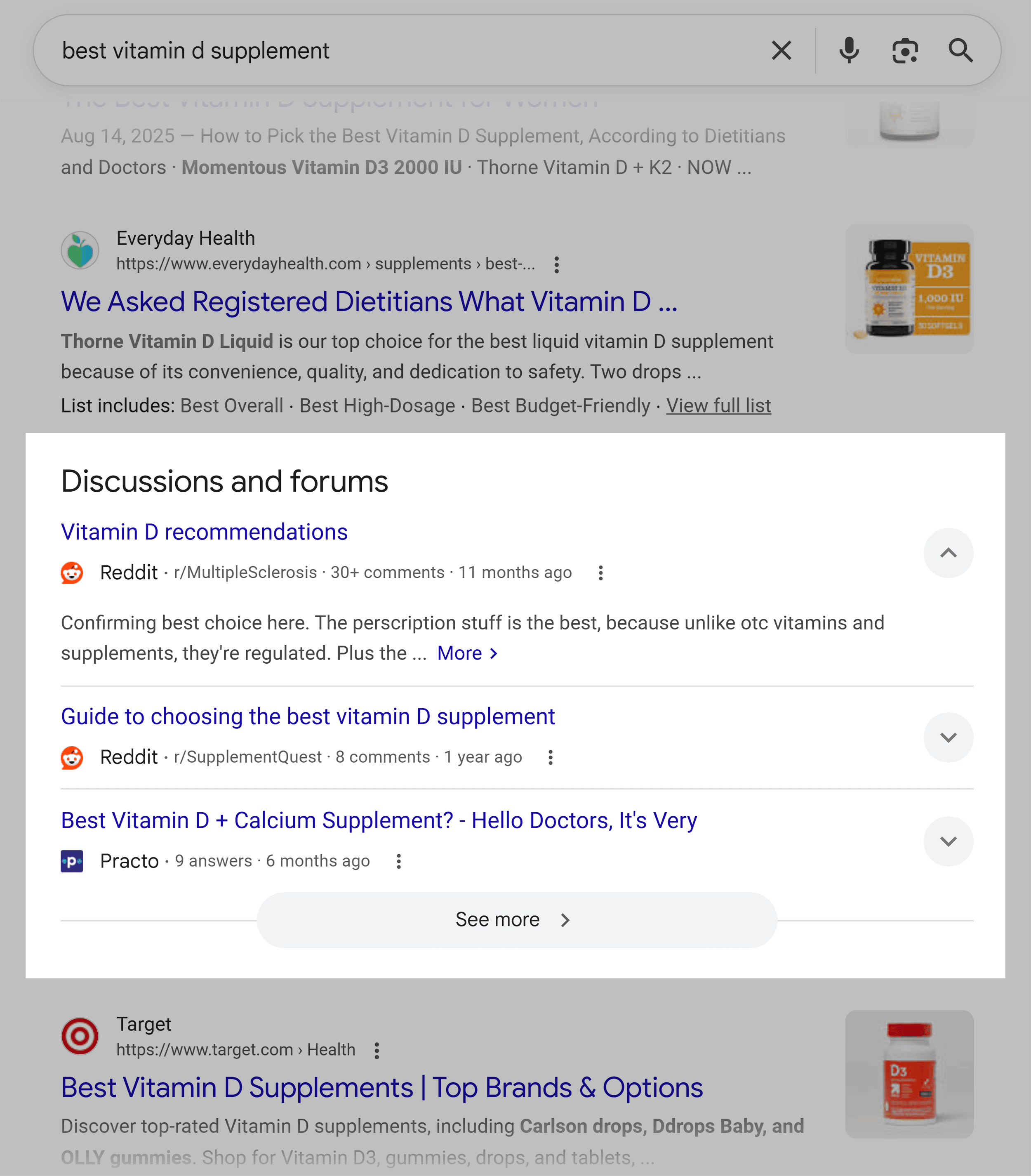 Google SERP – Discussions and forums – Reddit