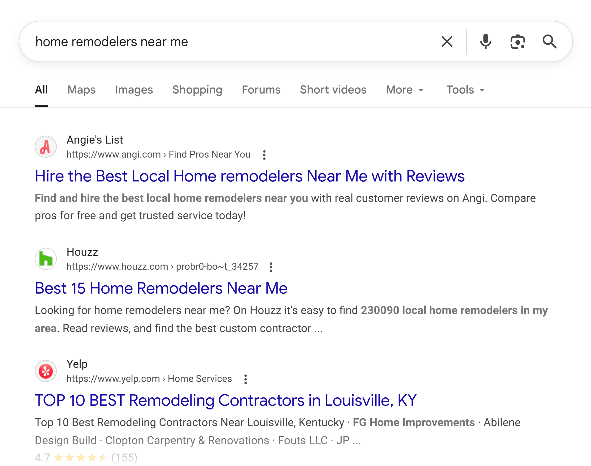Google SERP – Home remodelers near me