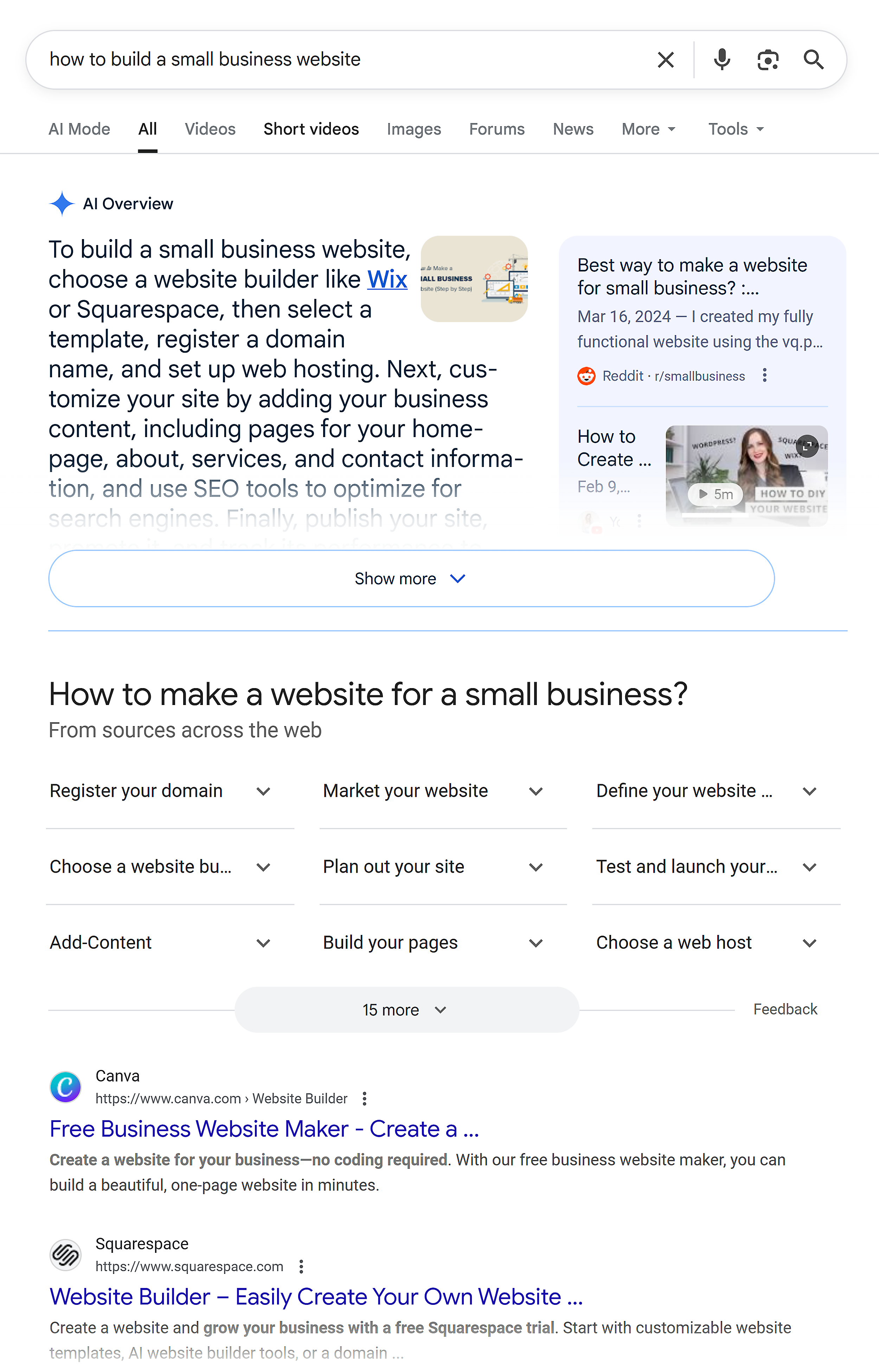 Google SERP – How to build a small business website