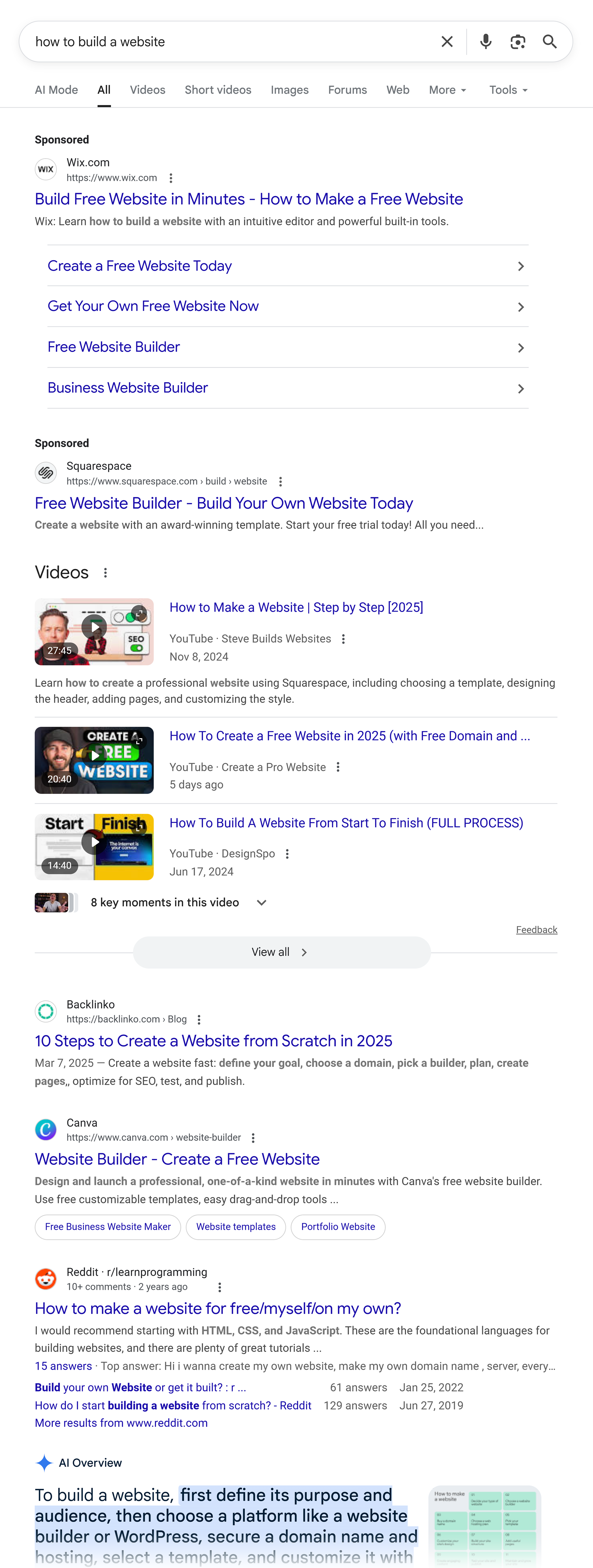 Google SERP – How to build a website