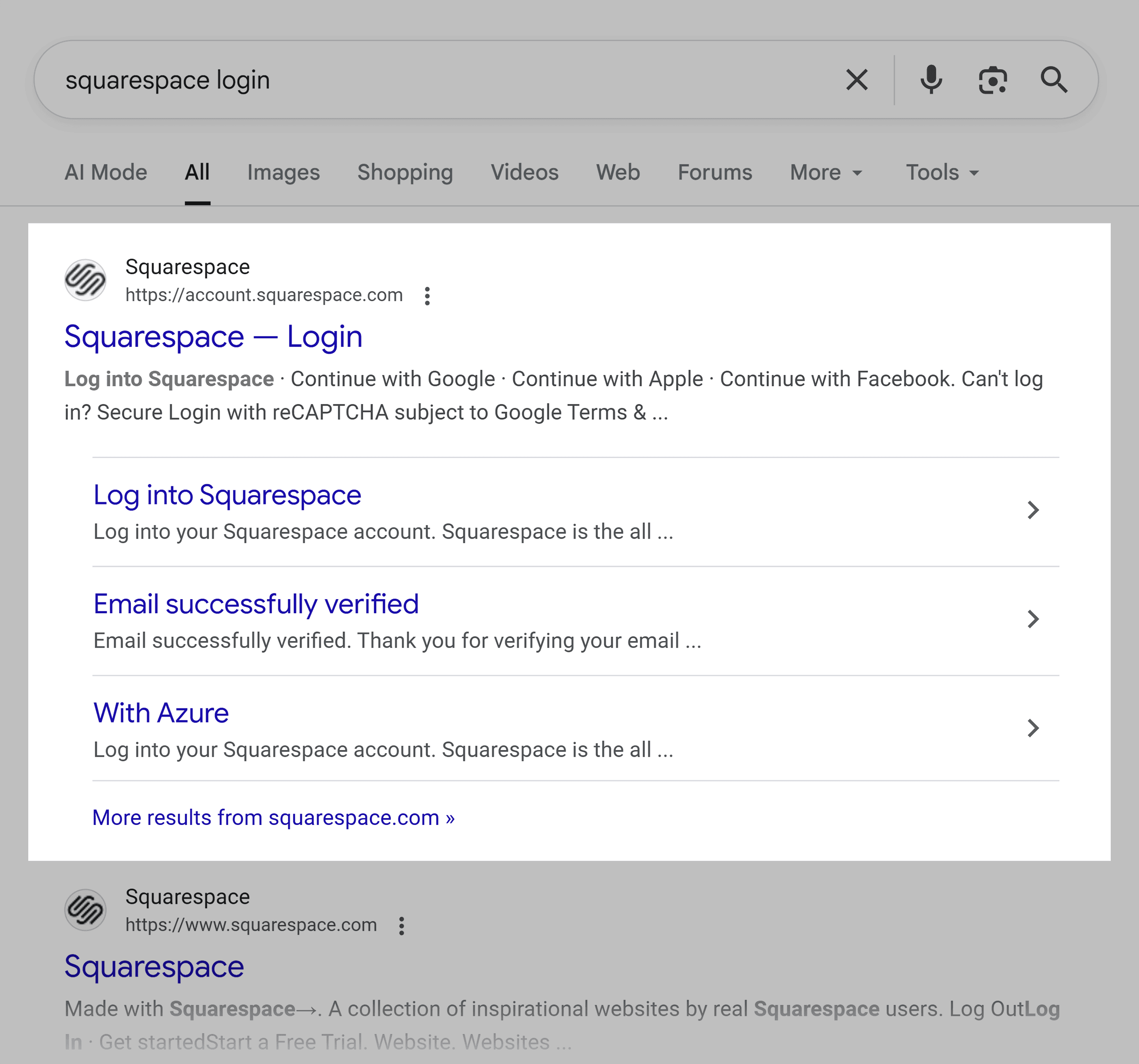 Google SERP – Squarespace login