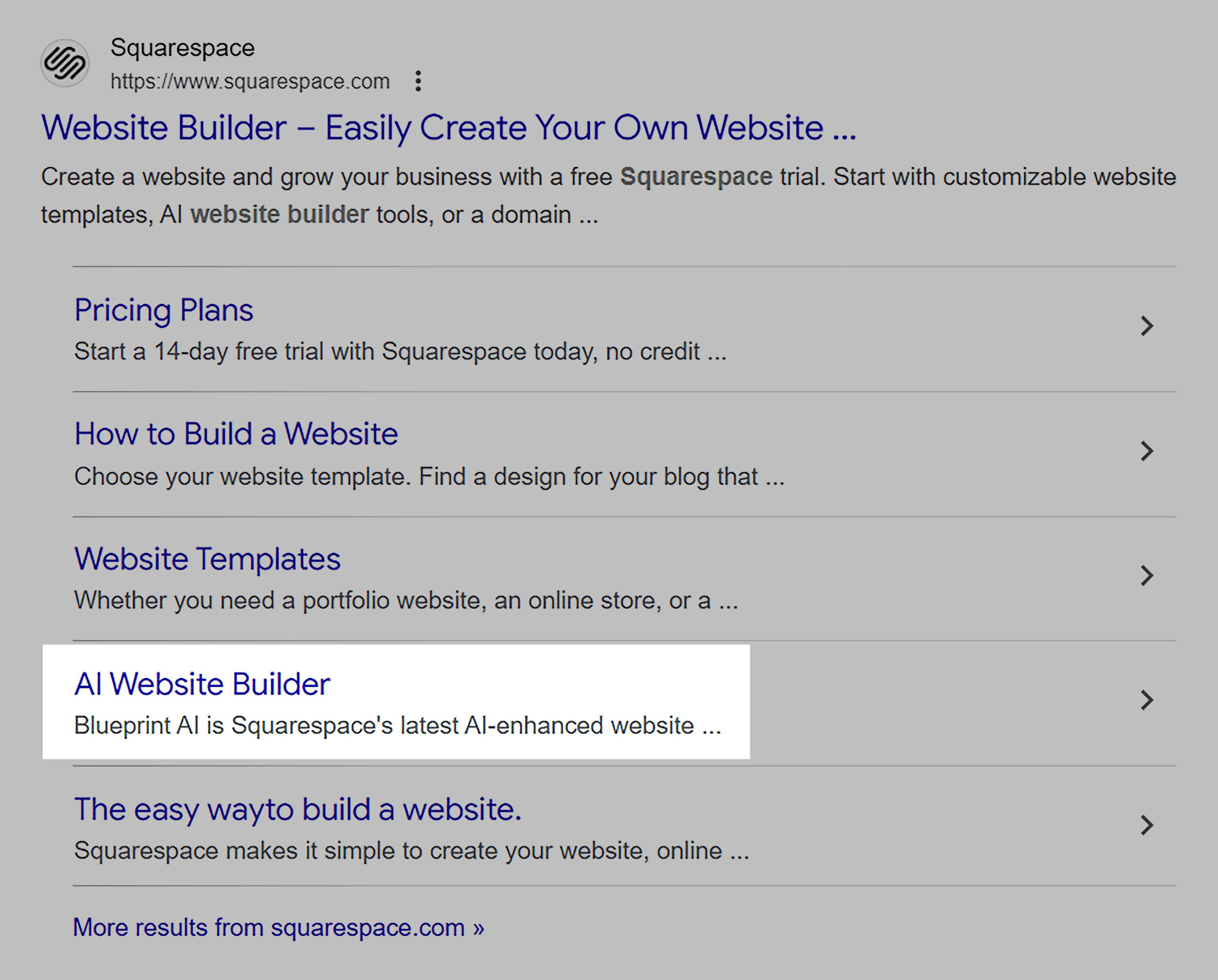 Google SERP – Squarespace Website Builder – AI Website Builder