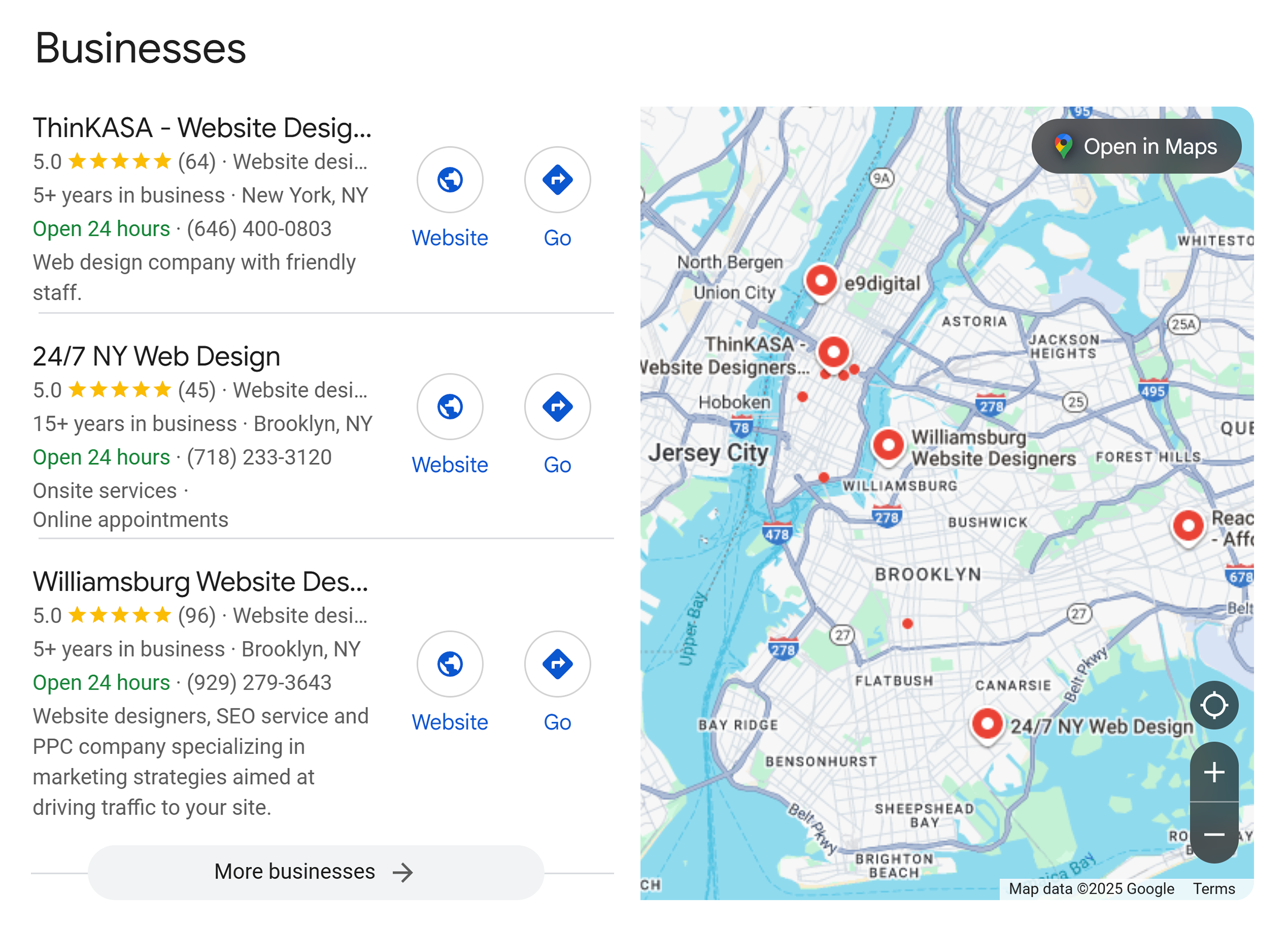 Google SERP – Website design businesses