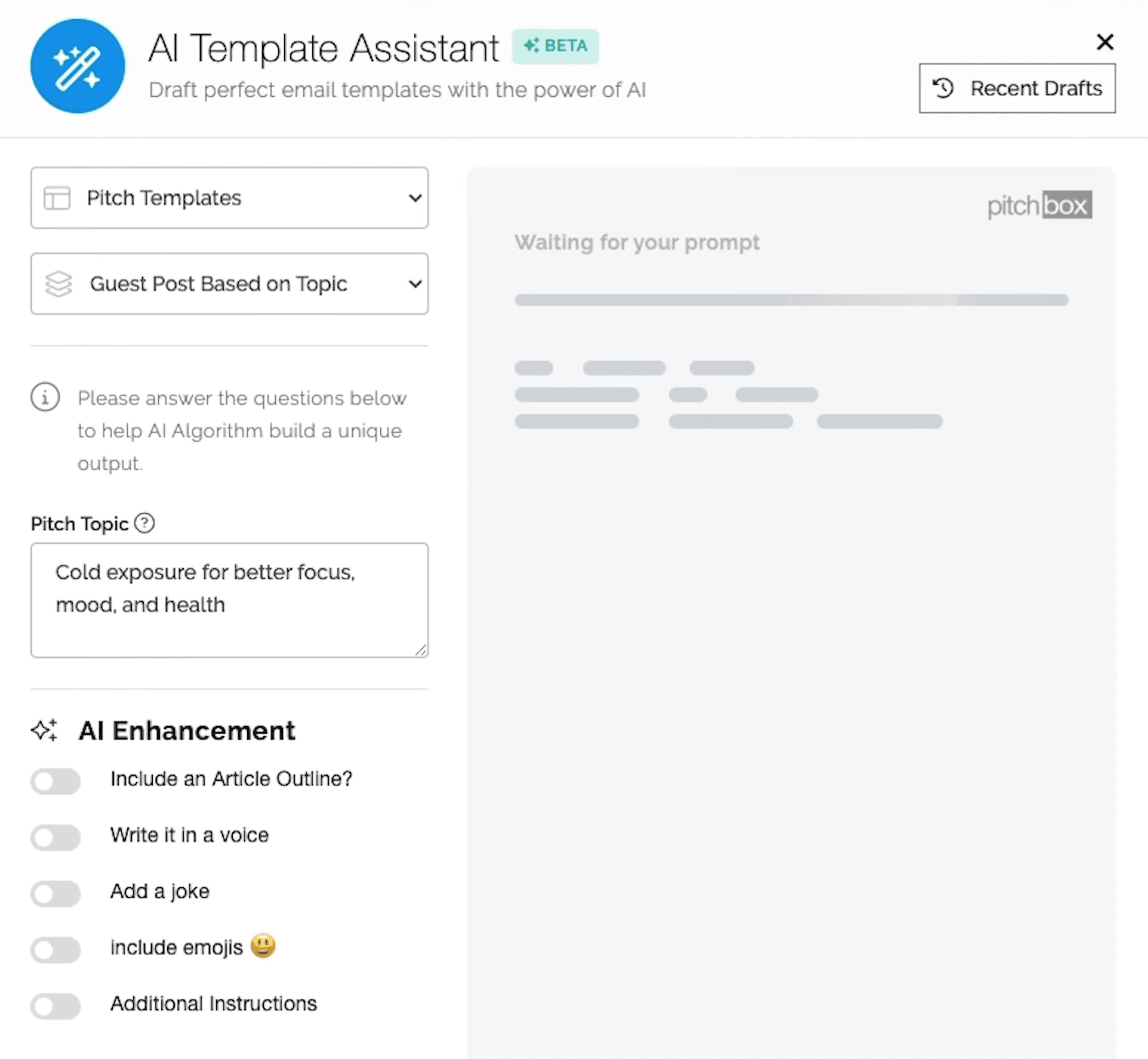 Pitchbox – AI Template Assistant Pitchbox – AI Template Assistant