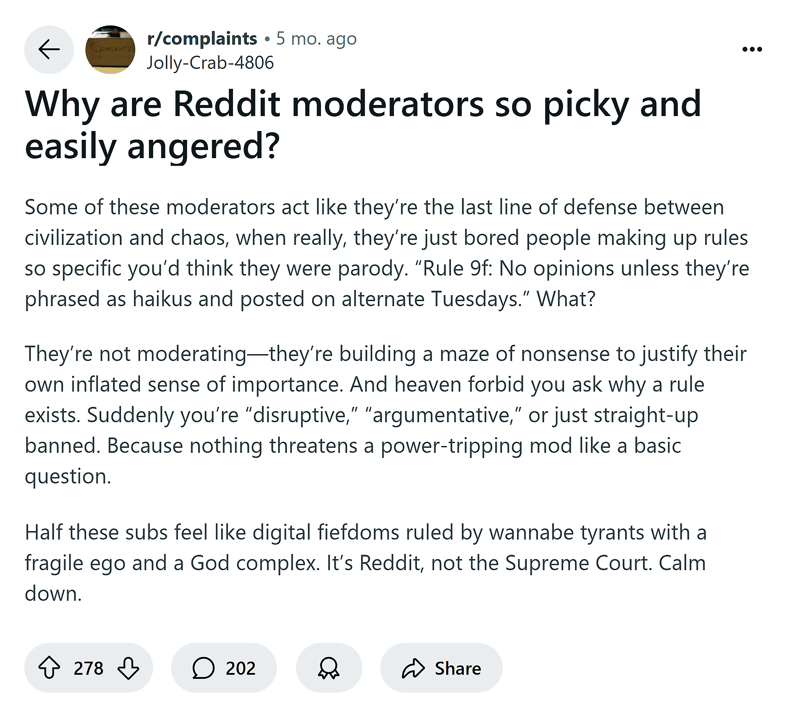 Reddit – Complaints comments