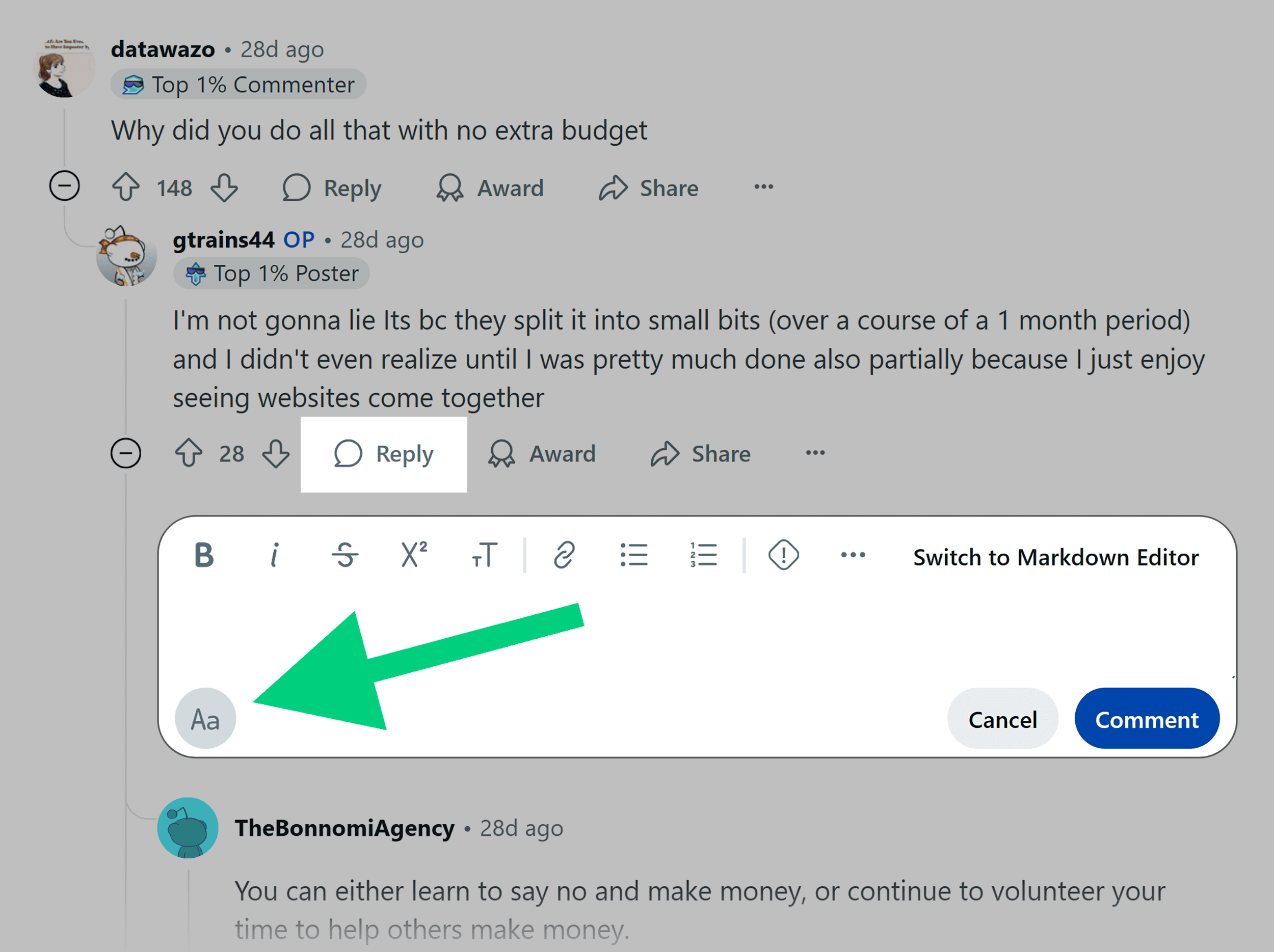 Reddit – Formatting options