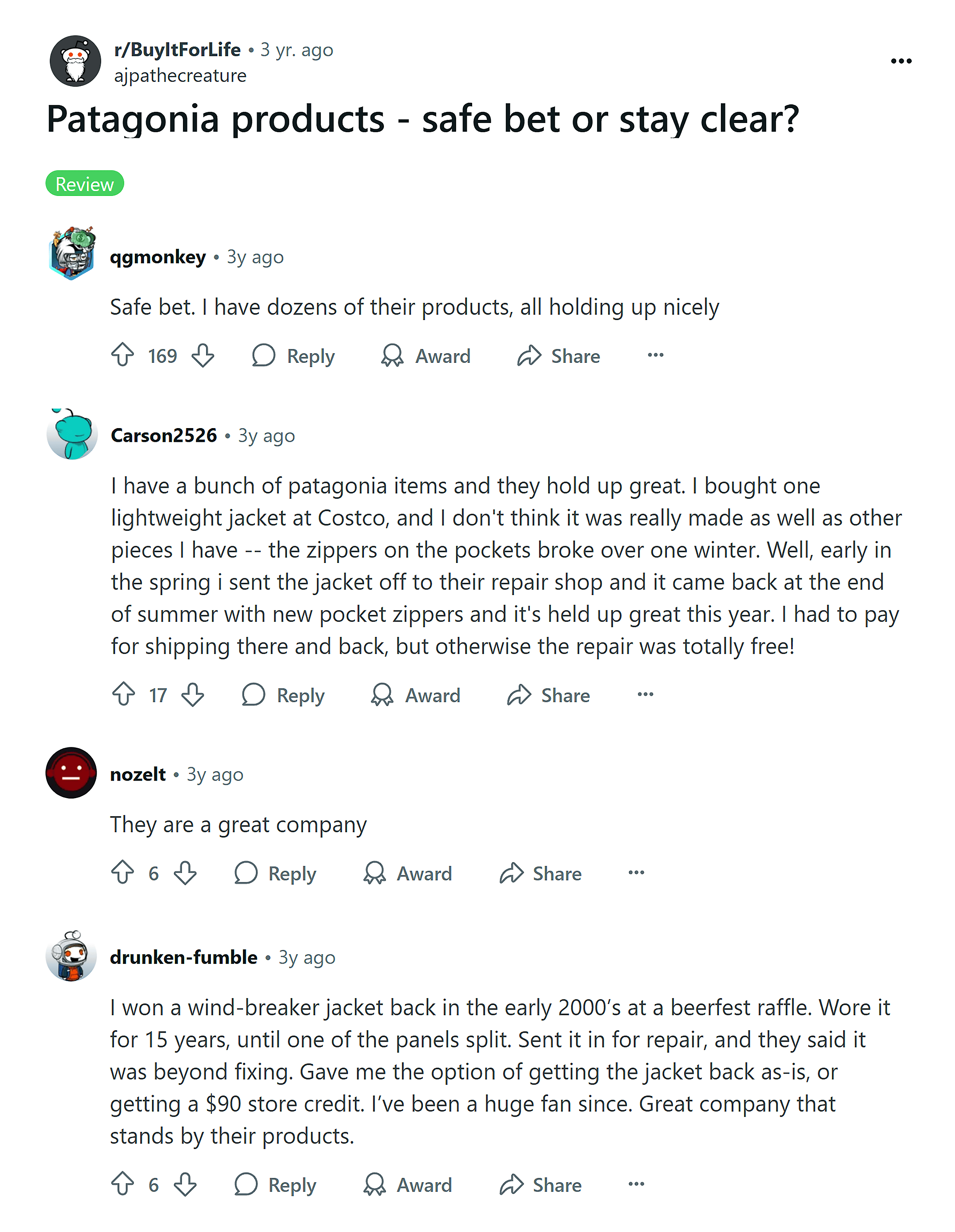 Reddit – Patagonia in discussions