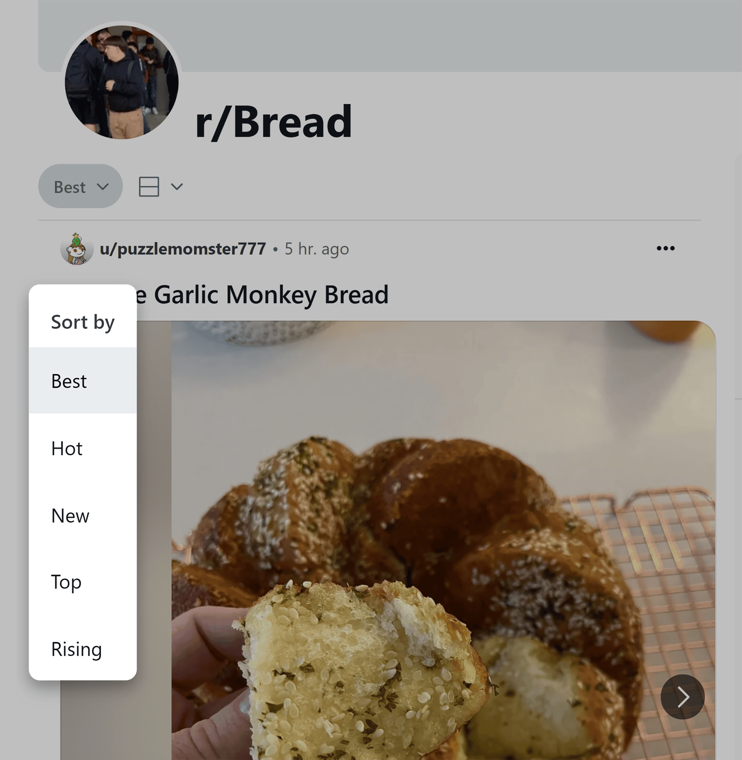 Reddit – r/Bread – Sort function