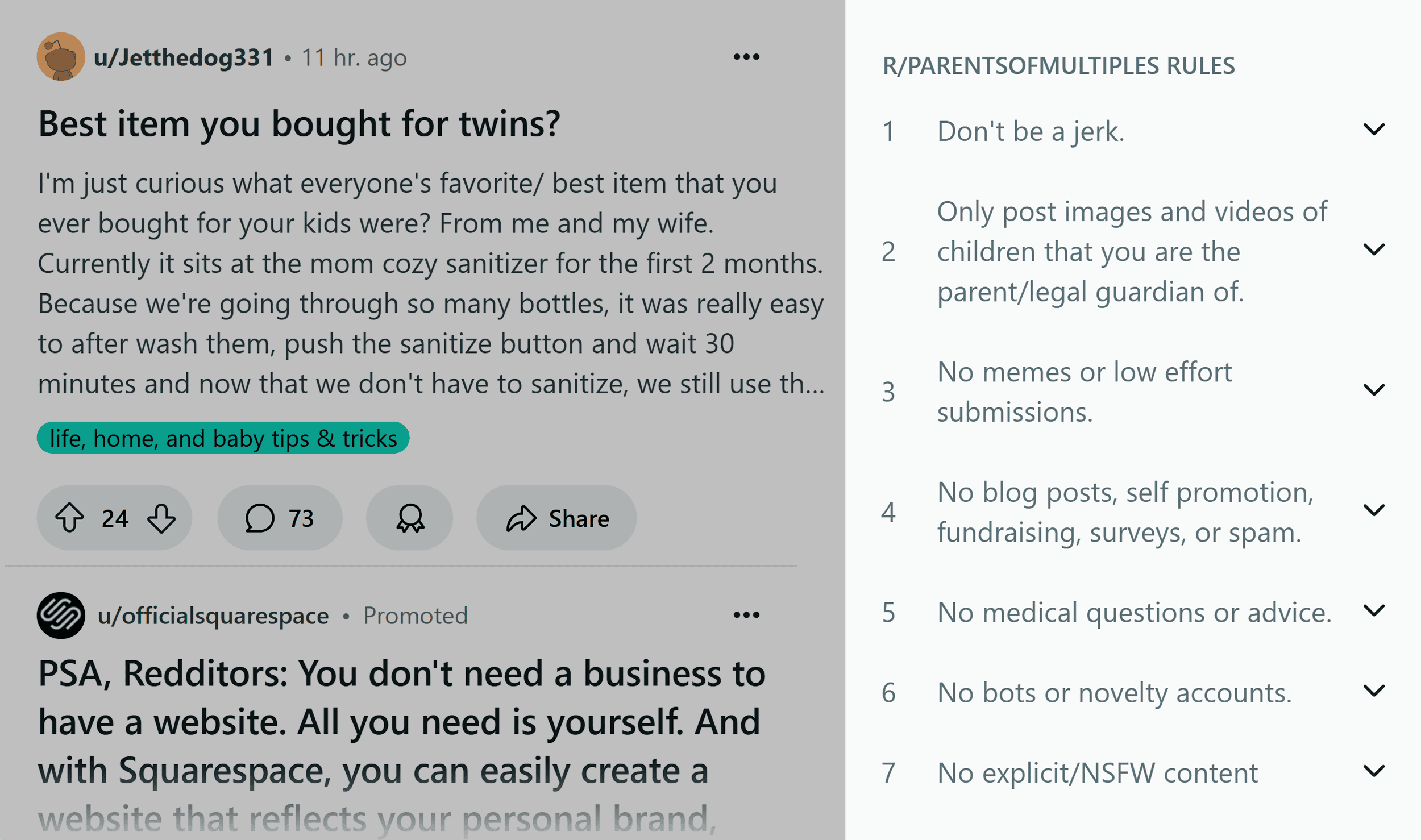 Reddit – Rules in the sidebar of any subreddit