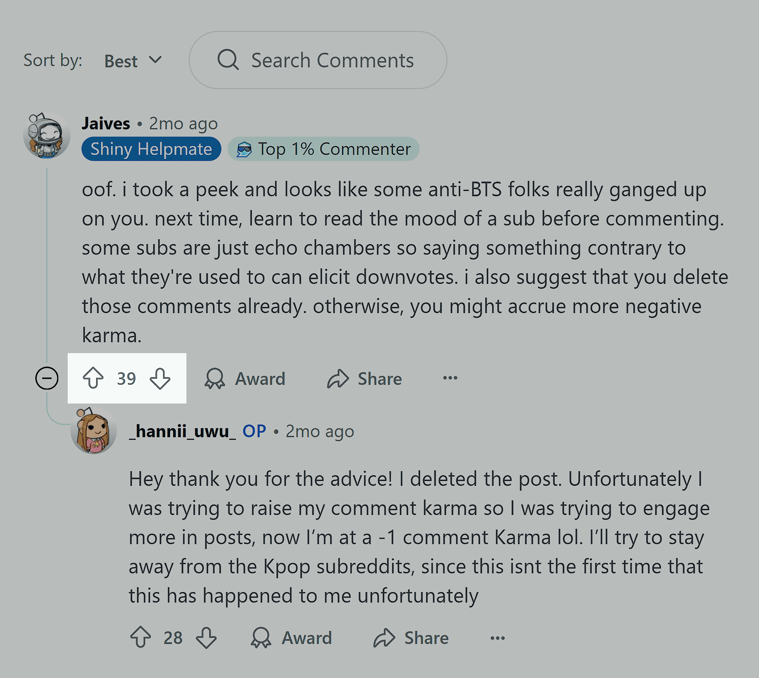 Reddit – Upvote and downvote arrows