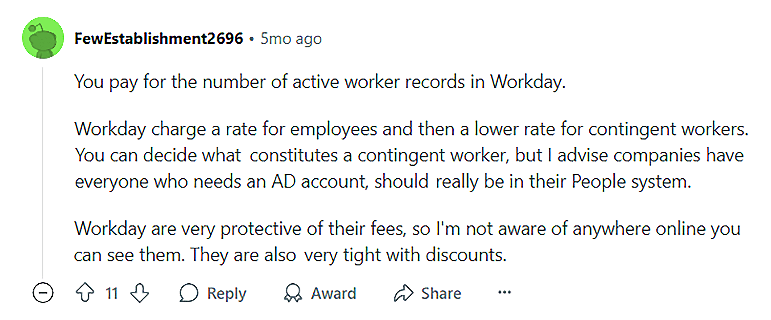Reddit – Workday comments aren't helpful