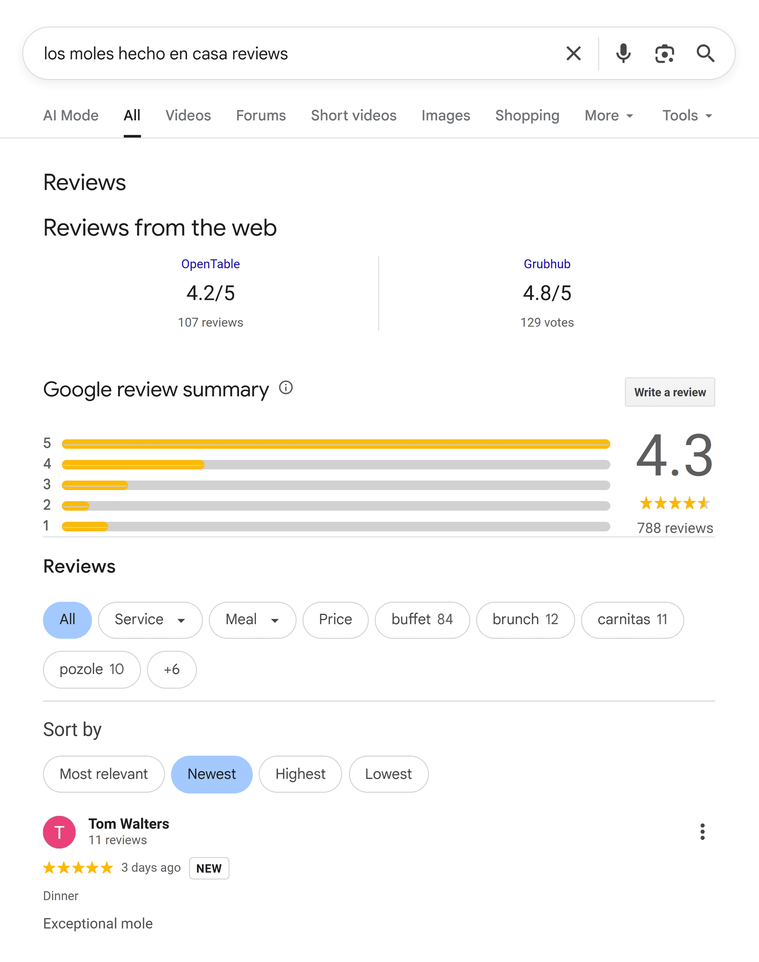 Search competitors – Newest reviews