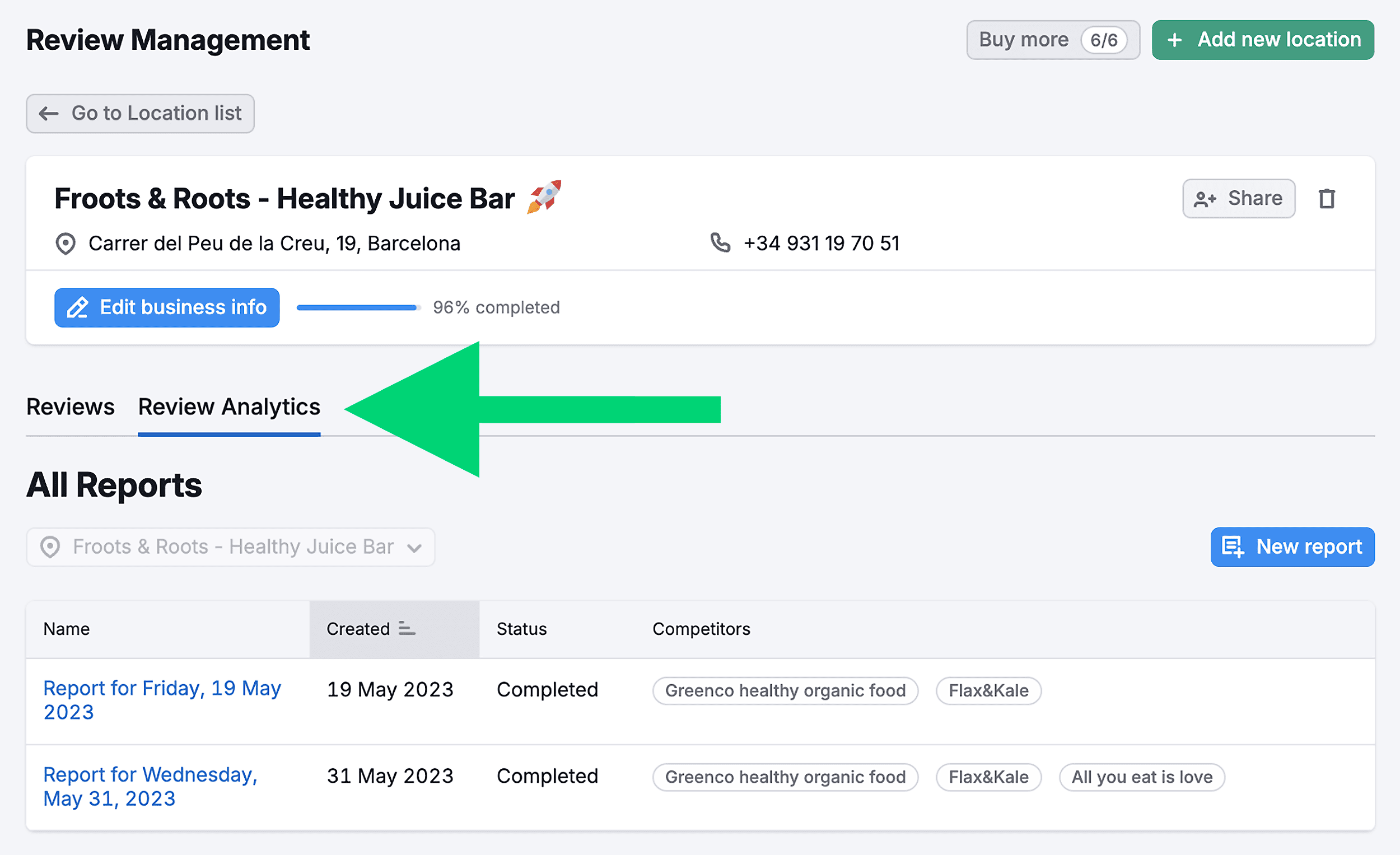 Semrush Local – Review Analytics