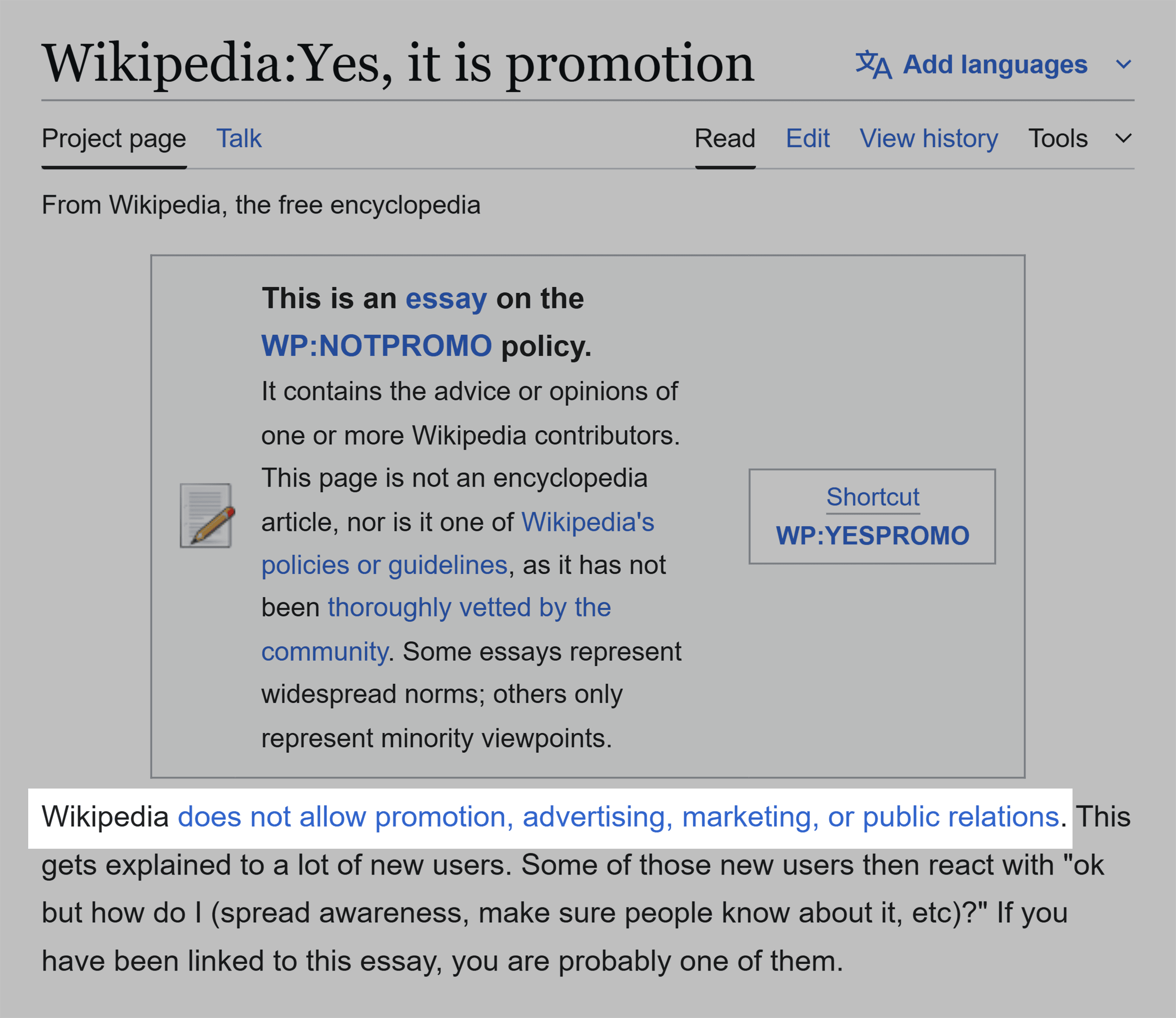 Wikipedia – Yes, it is promotion