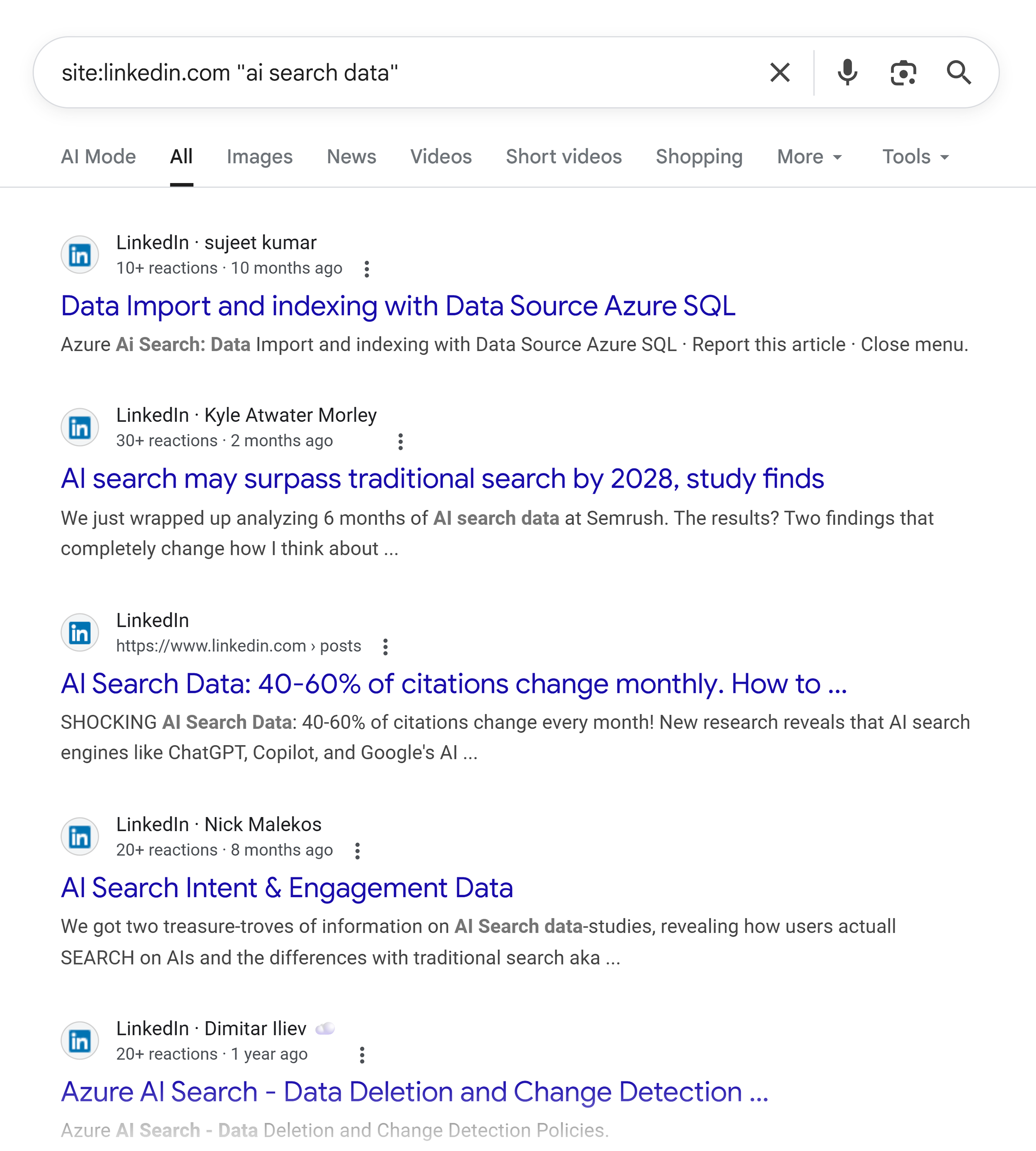 Google SERP – site:linkedin "AI search data"