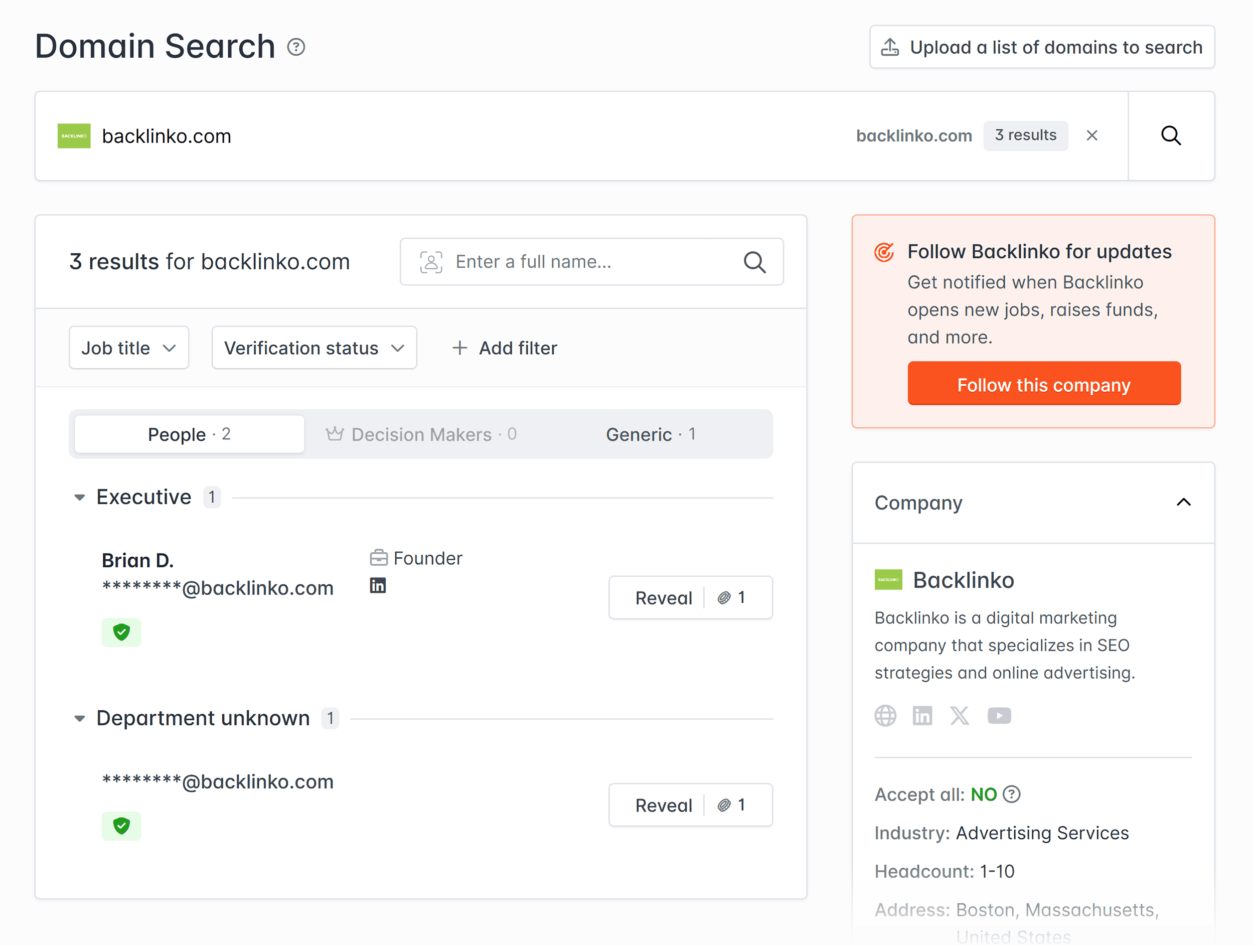 Hunter.io – Search – Backlinko