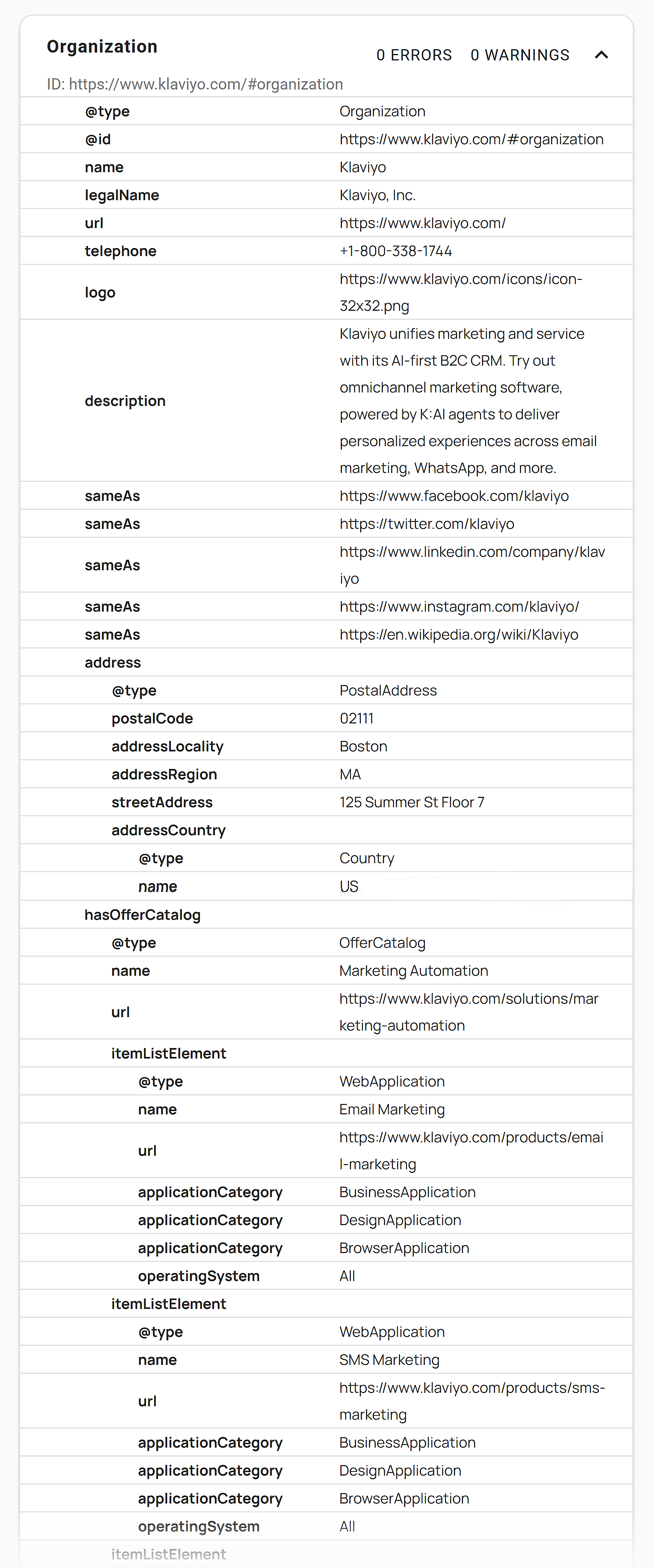 Schema Markup Validator – Klaviyo – Organization