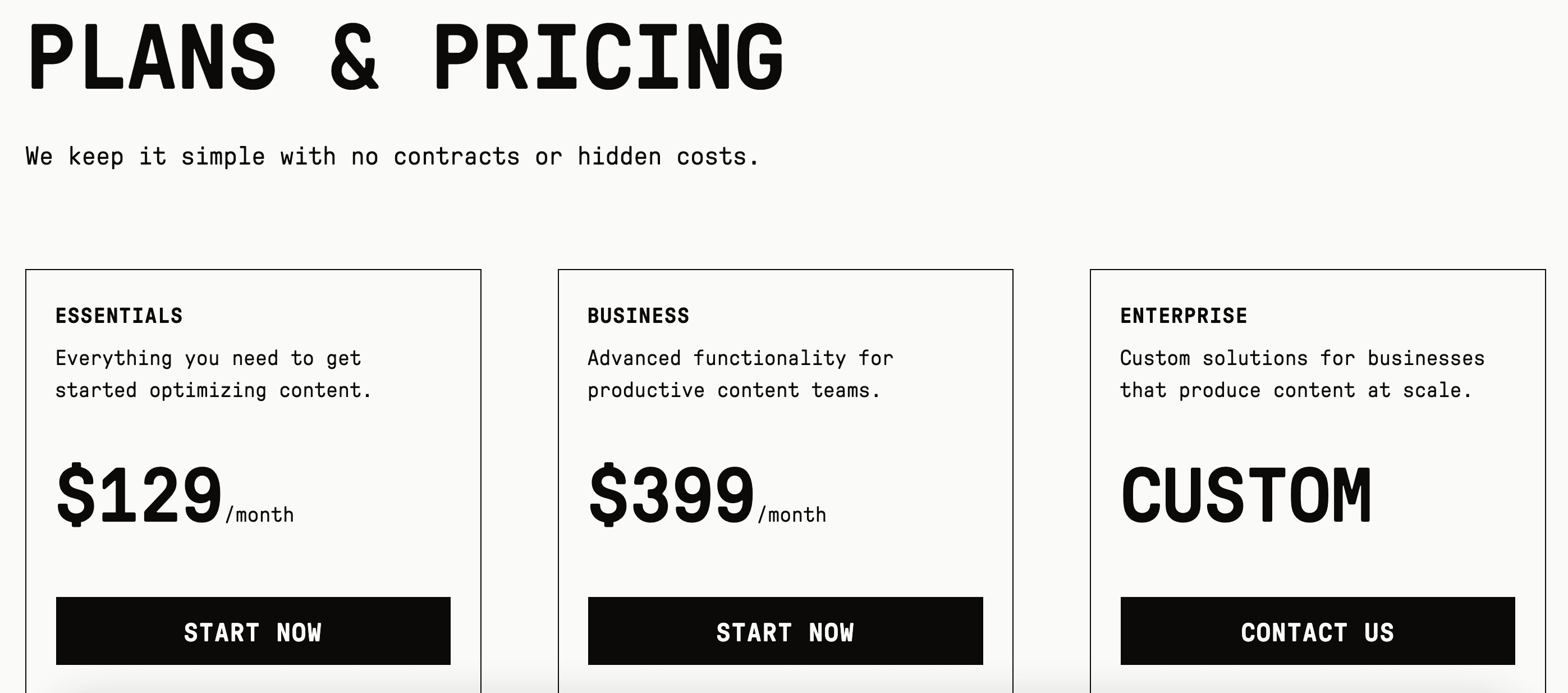 Screenshot of Clearscope pricing page