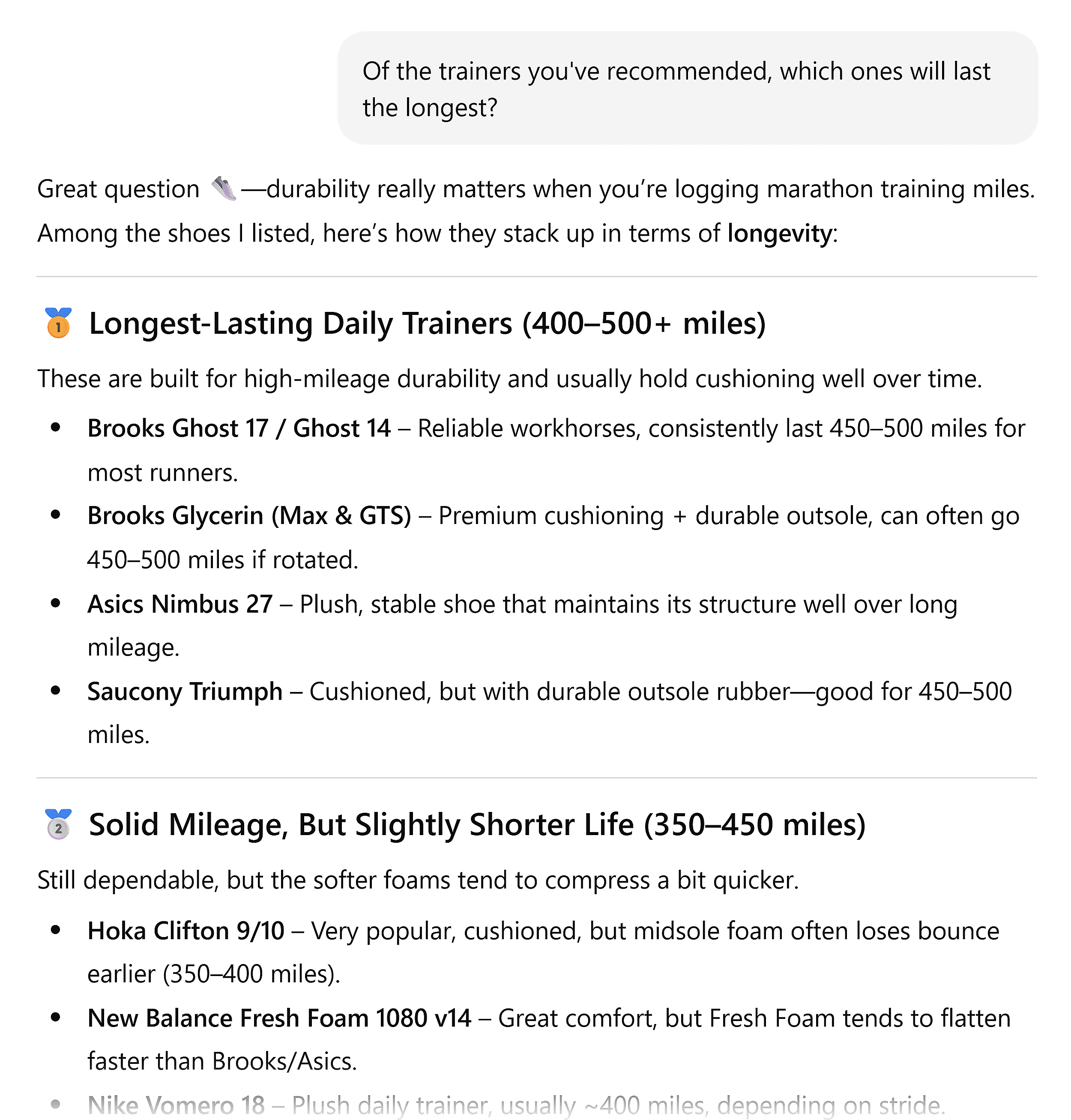 ChatGPT – The longest lasting trainers ChatGPT – The longest lasting trainers