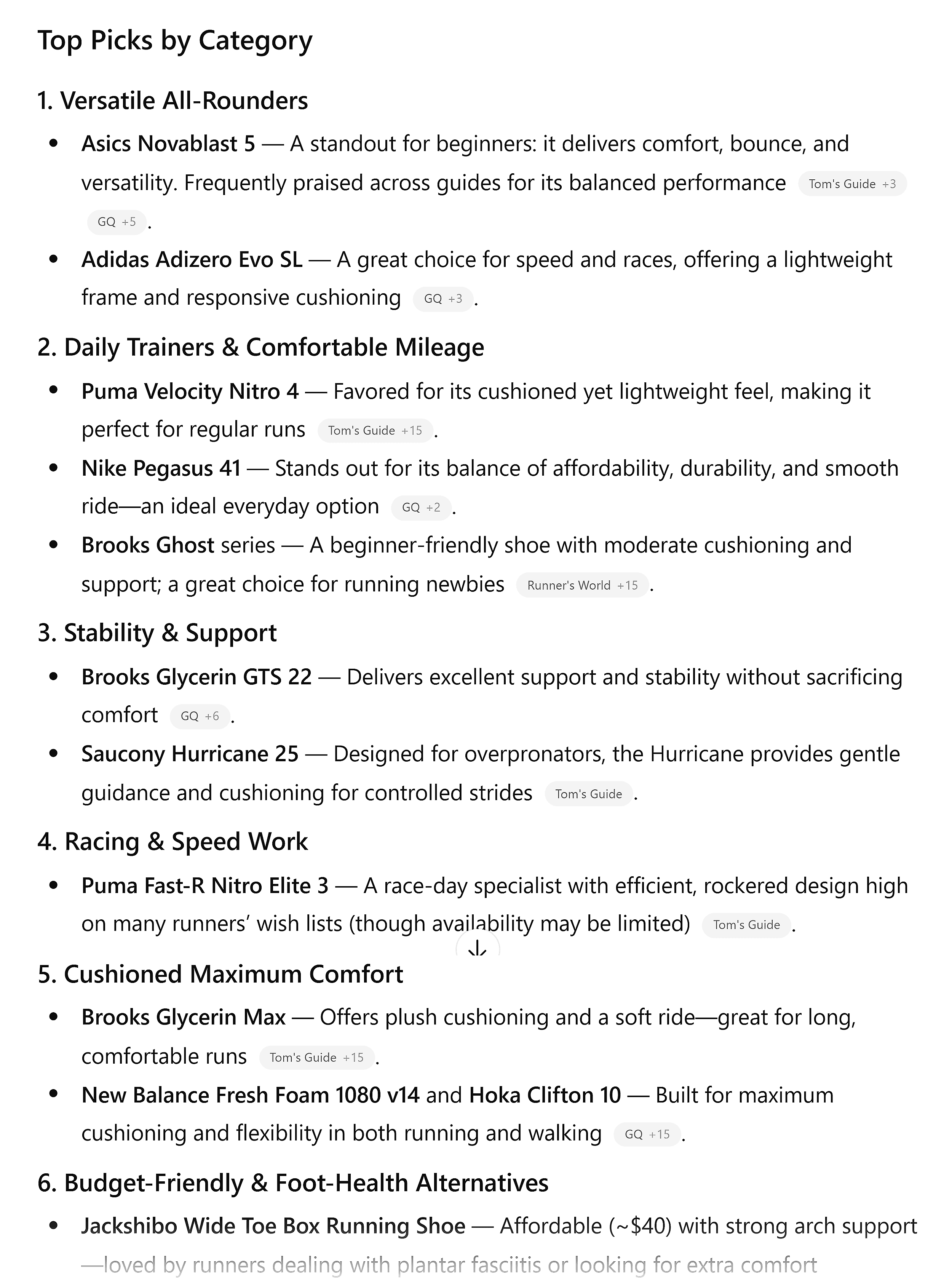 ChatGPT – Top picks by category – Running shoes ChatGPT – Top picks by category – Running shoes