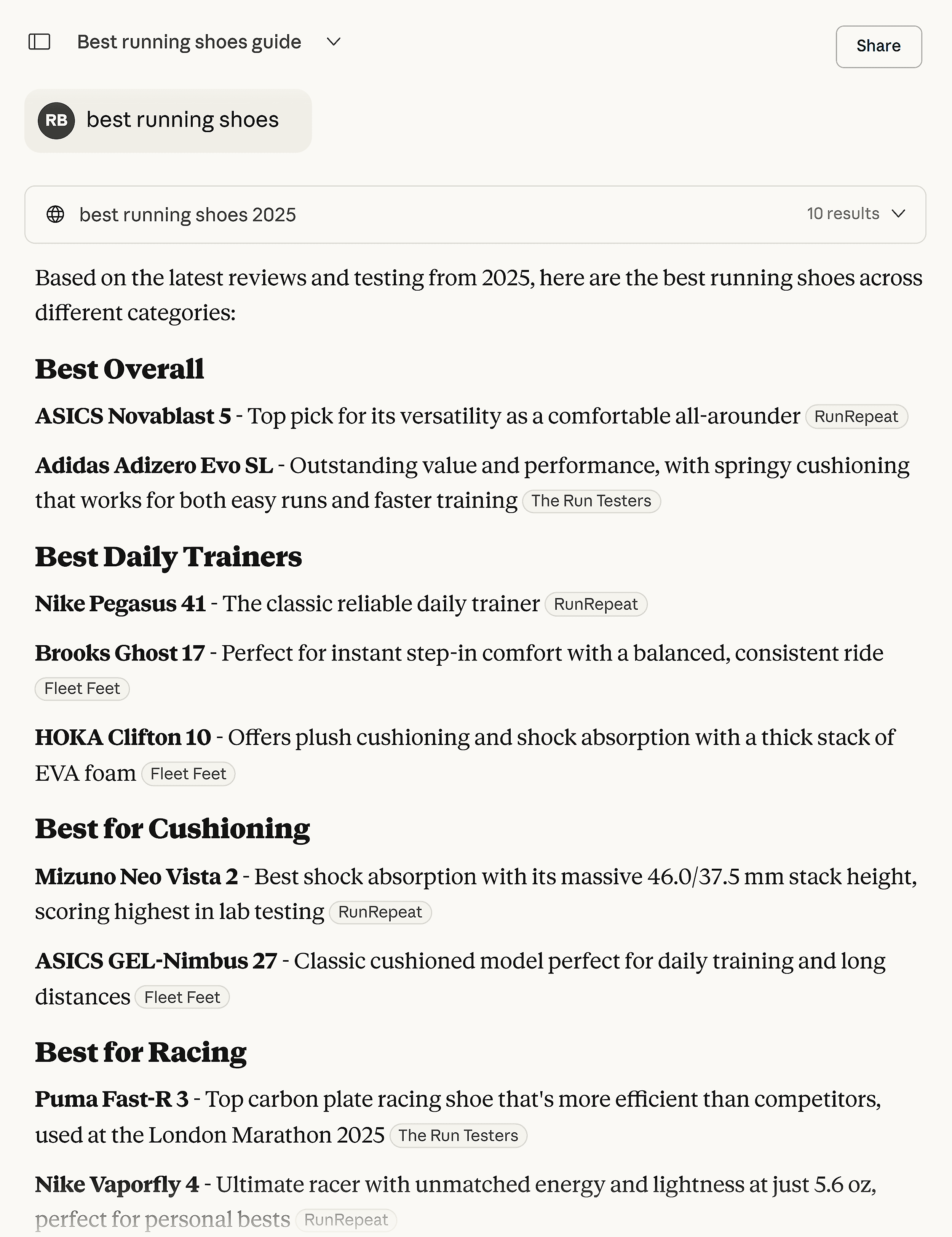 Claude – Lacks product links & visuals Claude – Lacks product links & visuals