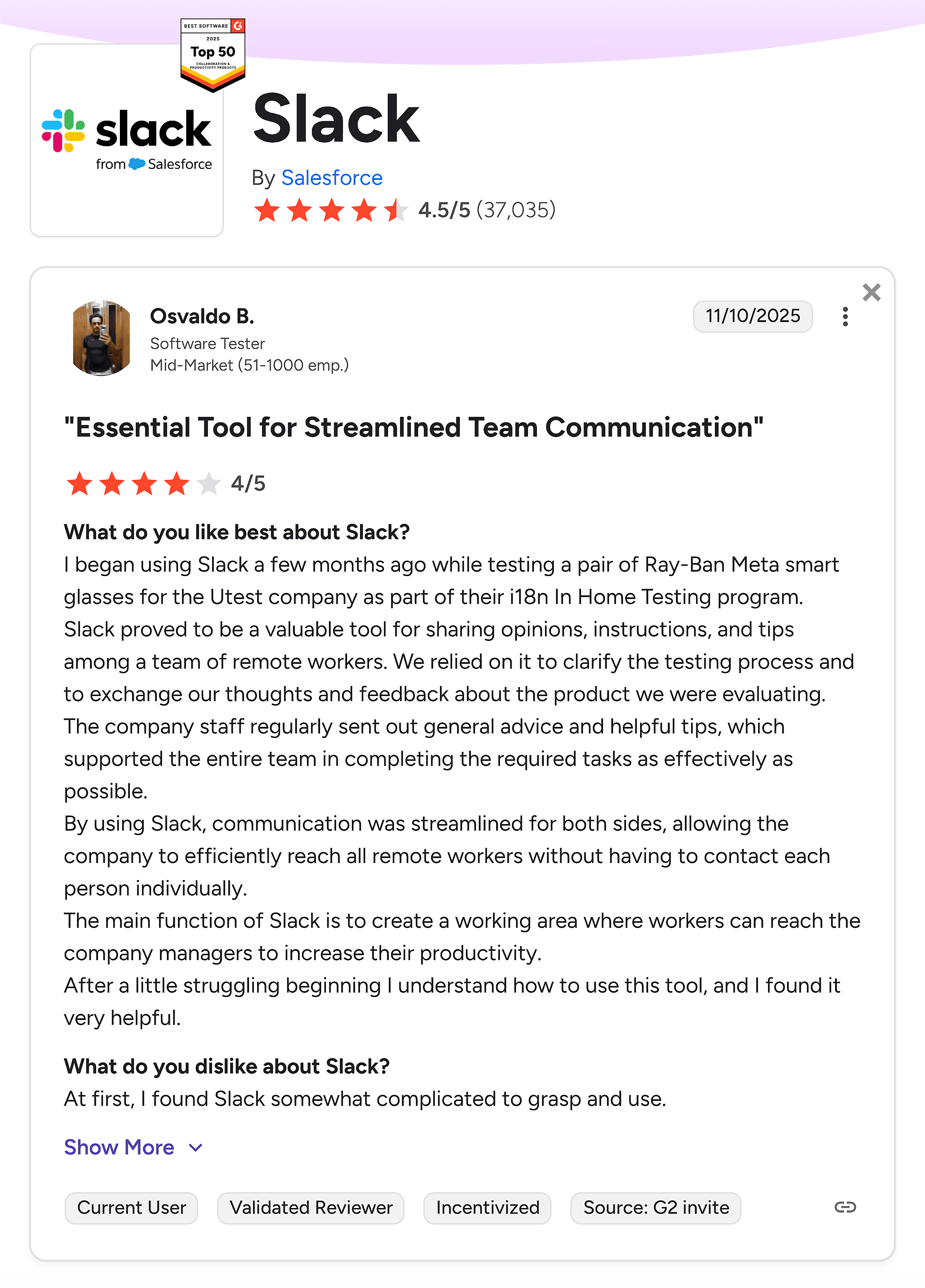 G2 – Slack reviews
