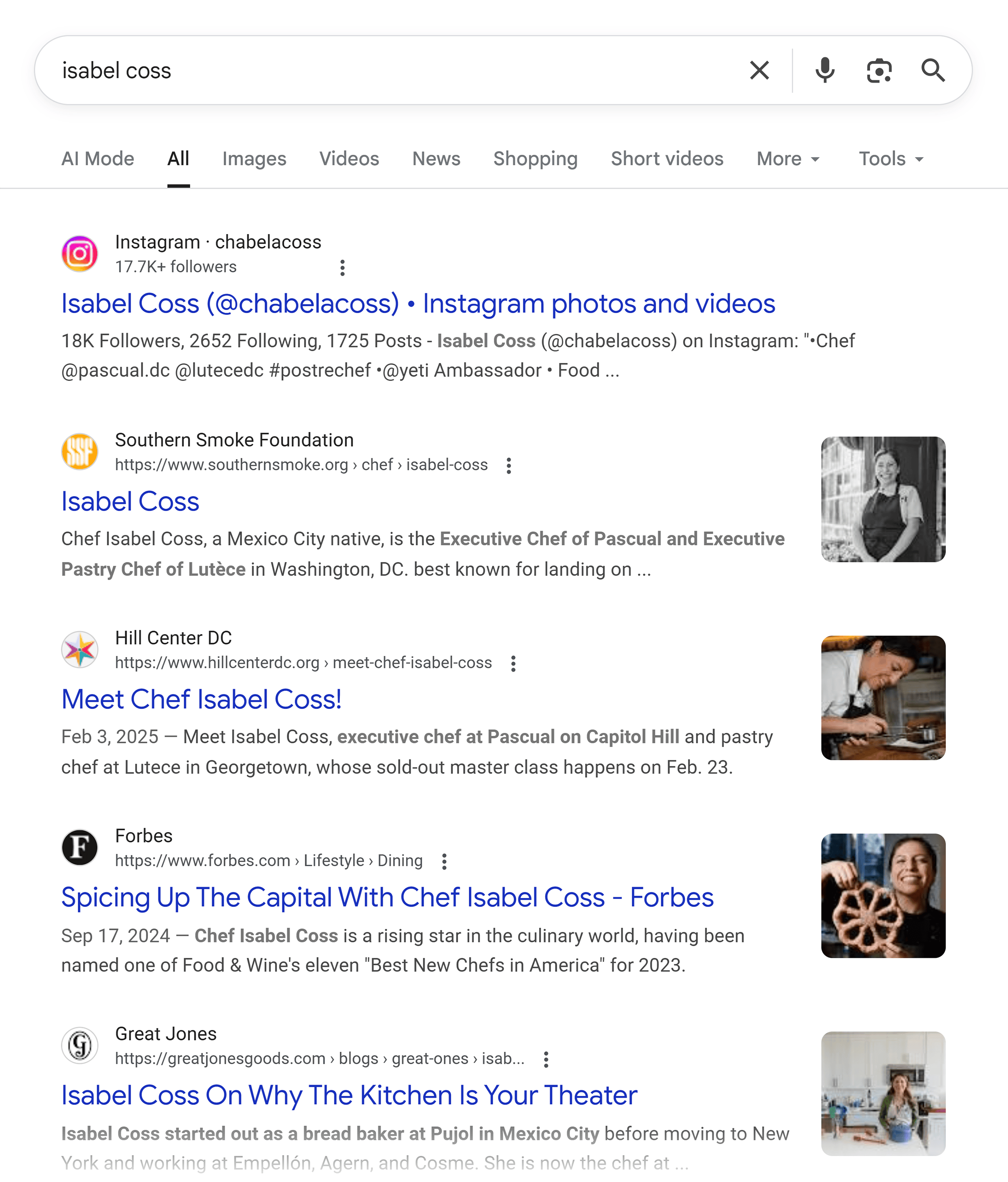 Google SERP – Isabel Coss