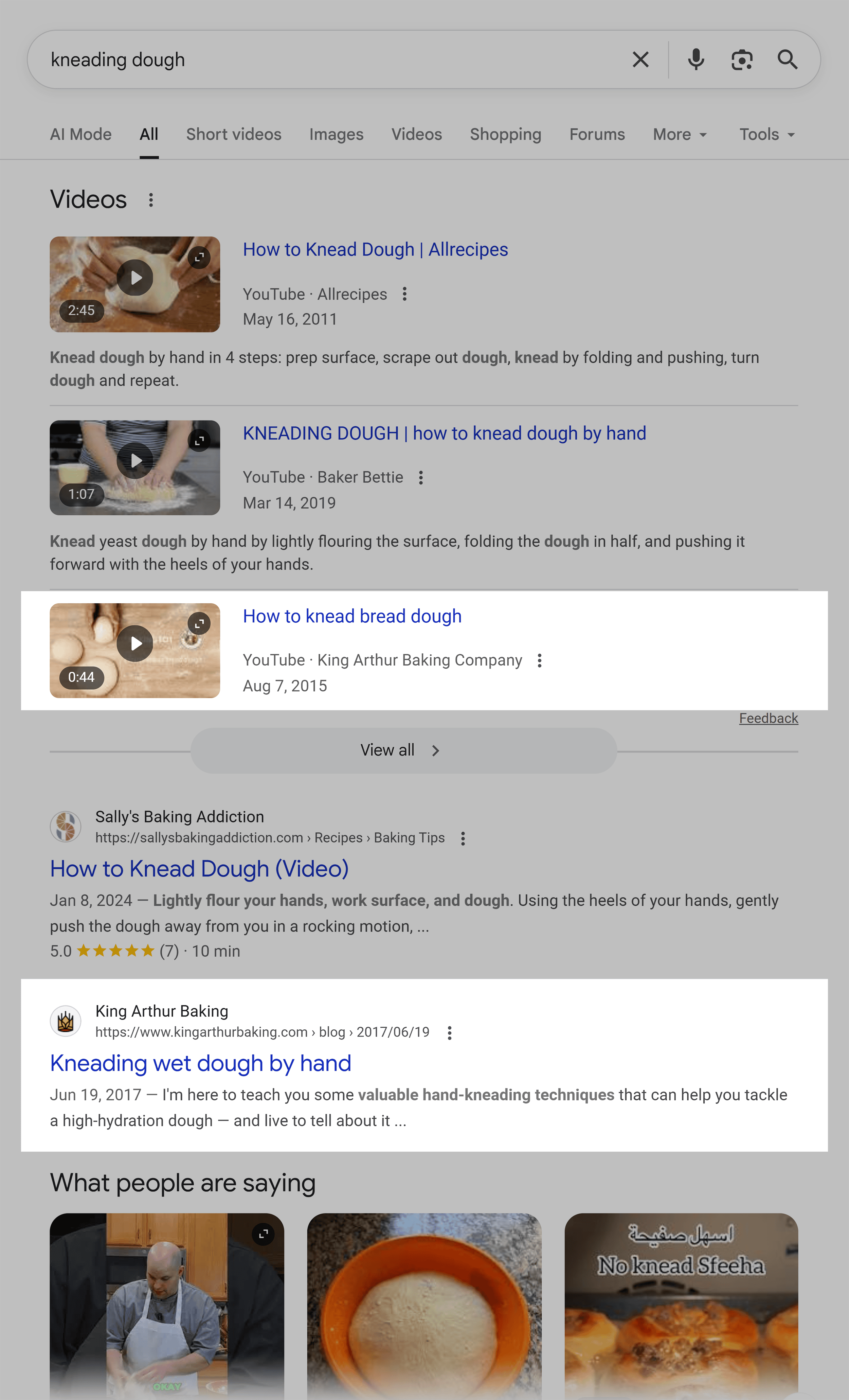 Google SERP – Kneading dough