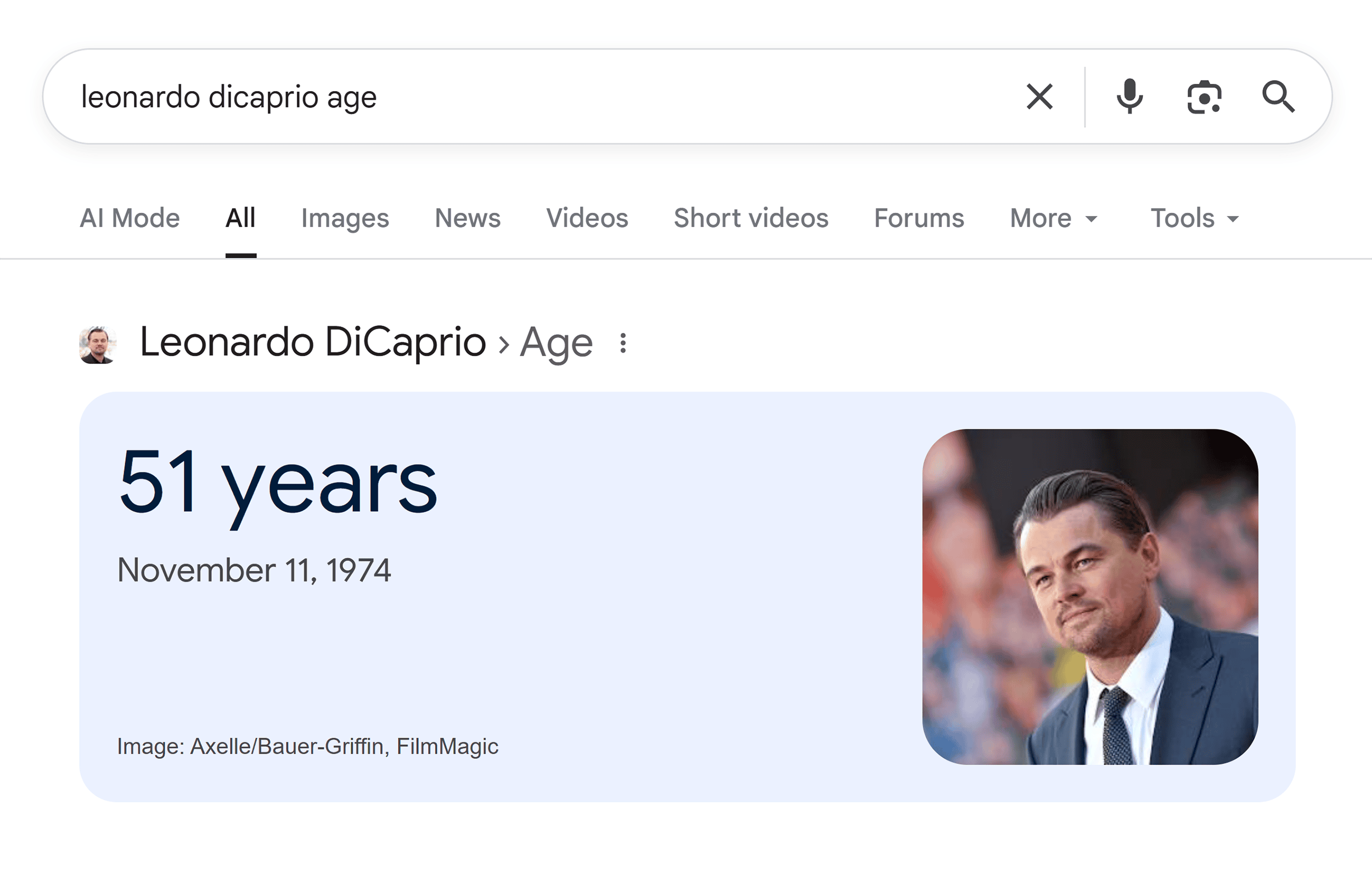 Google SERP – Leonardo DiCaprio age