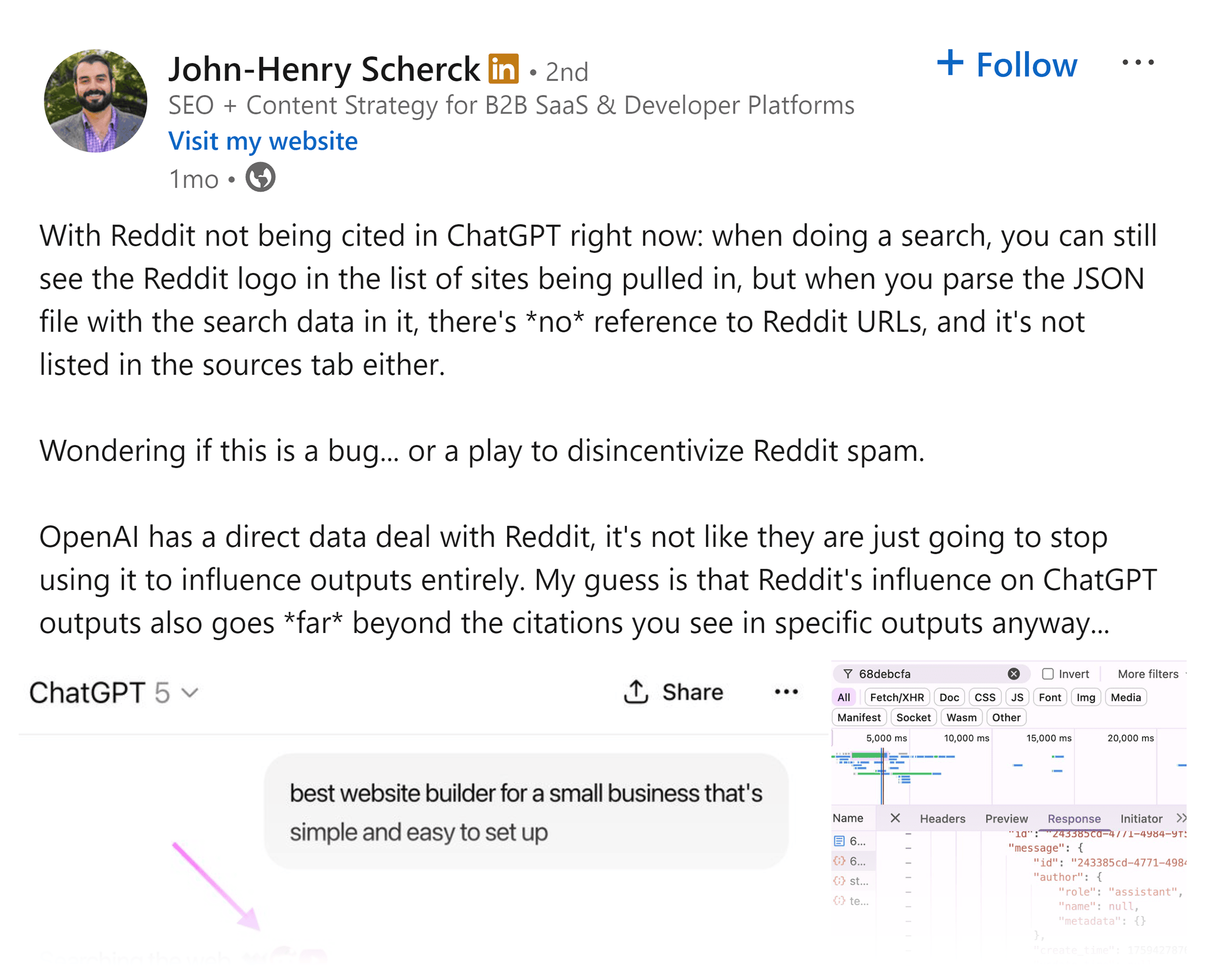 LinkedIn – Jhtscherck – Reddit in ChatGPT LinkedIn – Jhtscherck – Reddit in ChatGPT
