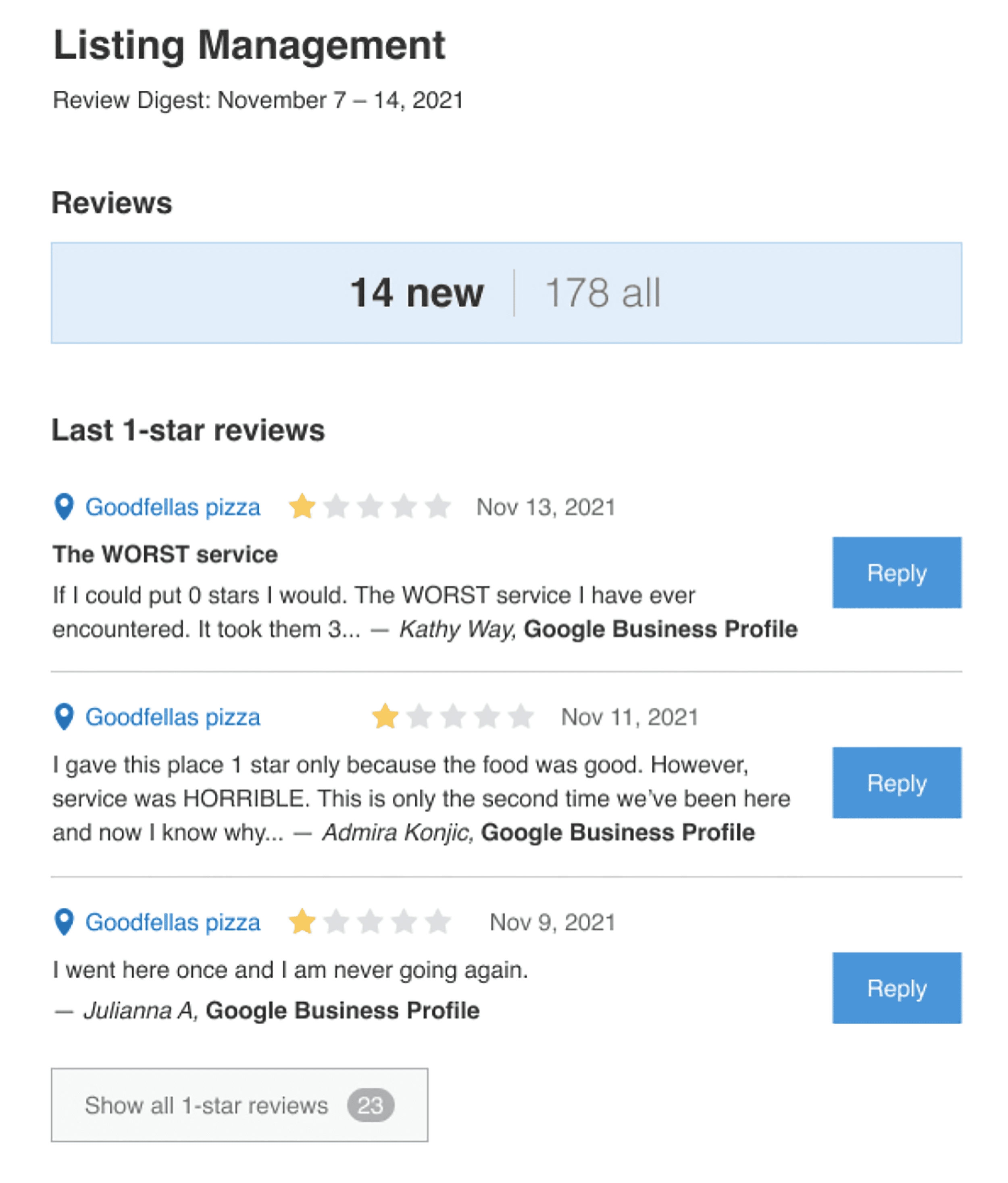 Listing Management – Reviews
