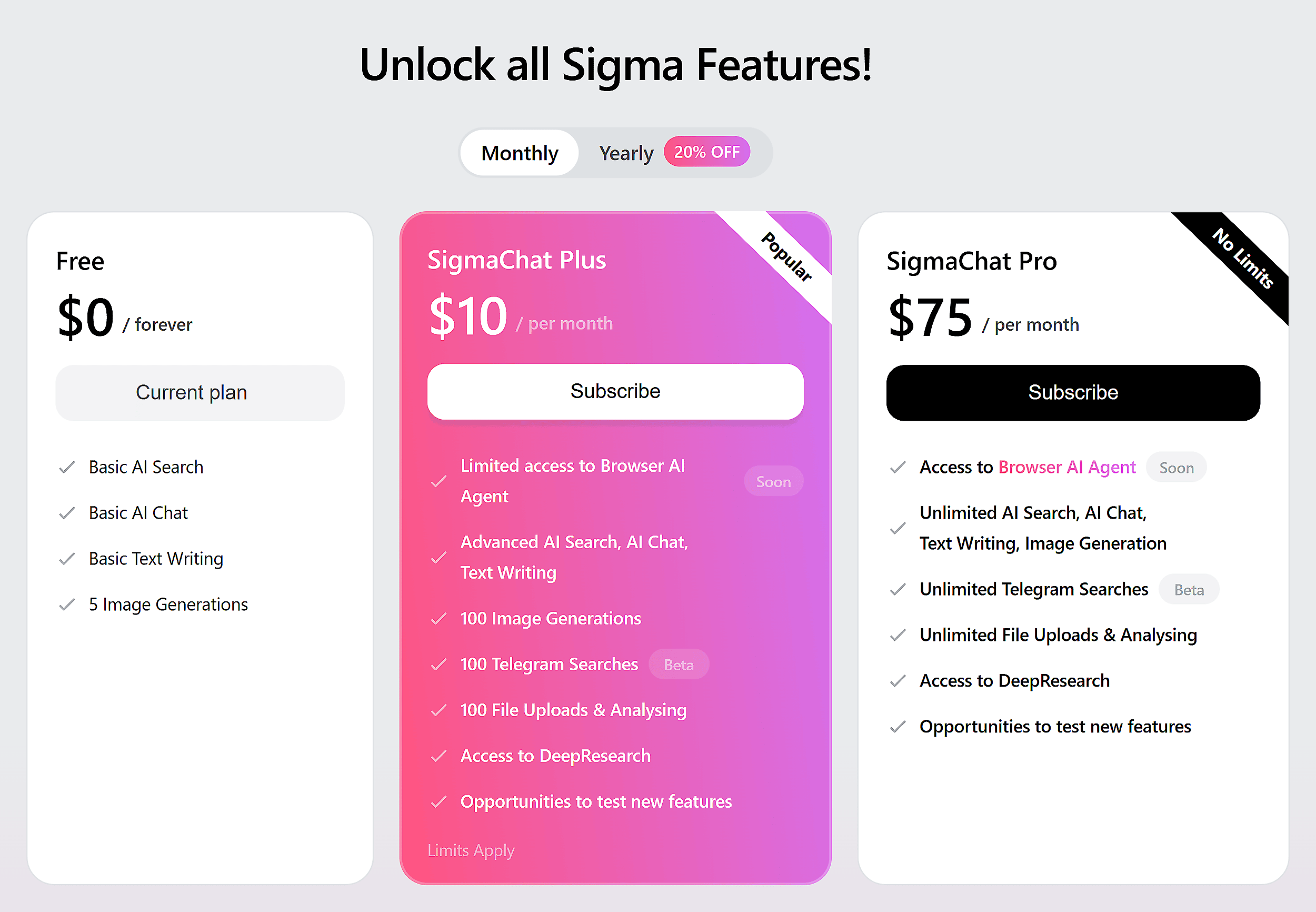 Sigma Chat – Pricing Sigma Chat – Pricing