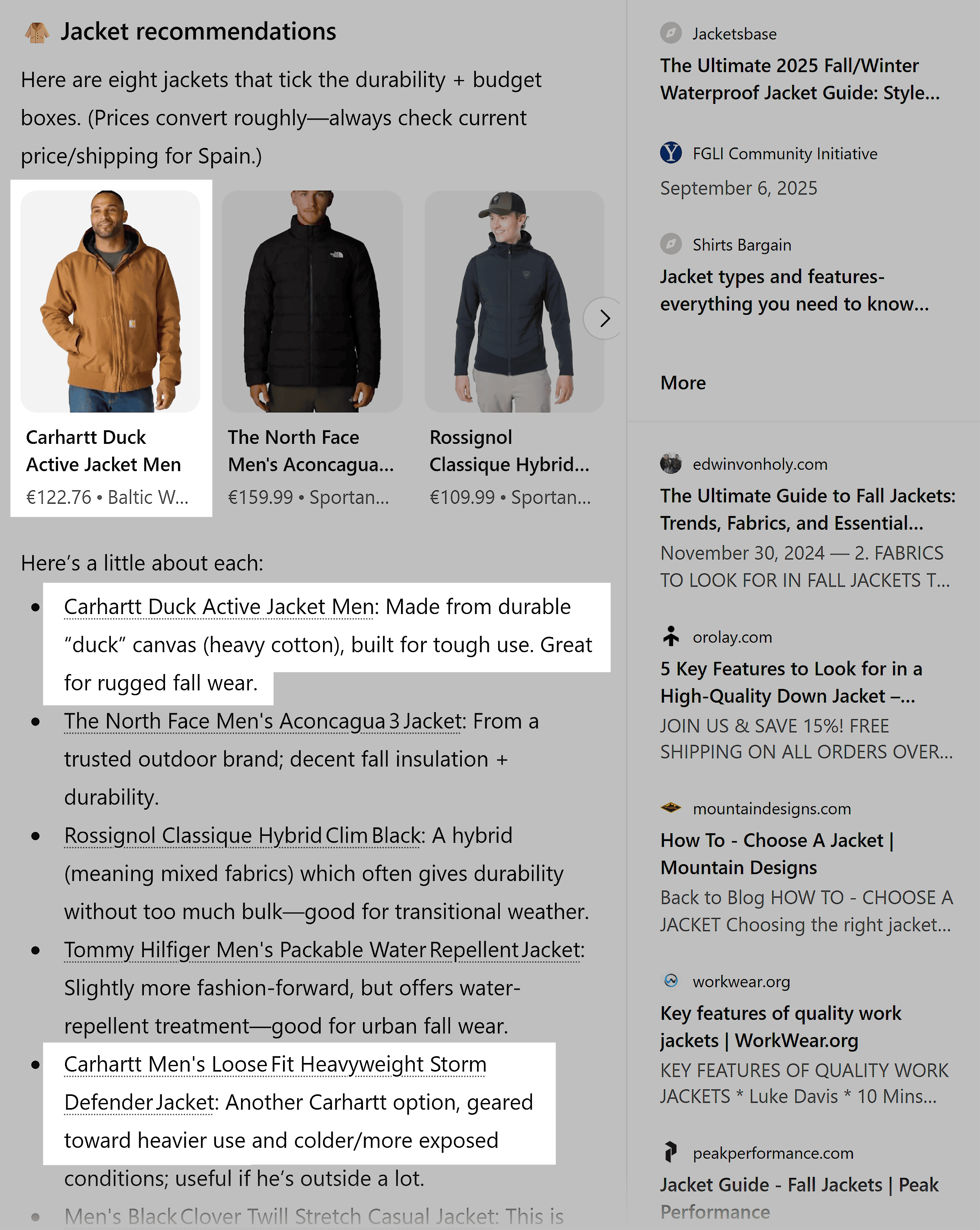 ChatGPT – Jacket recommendations